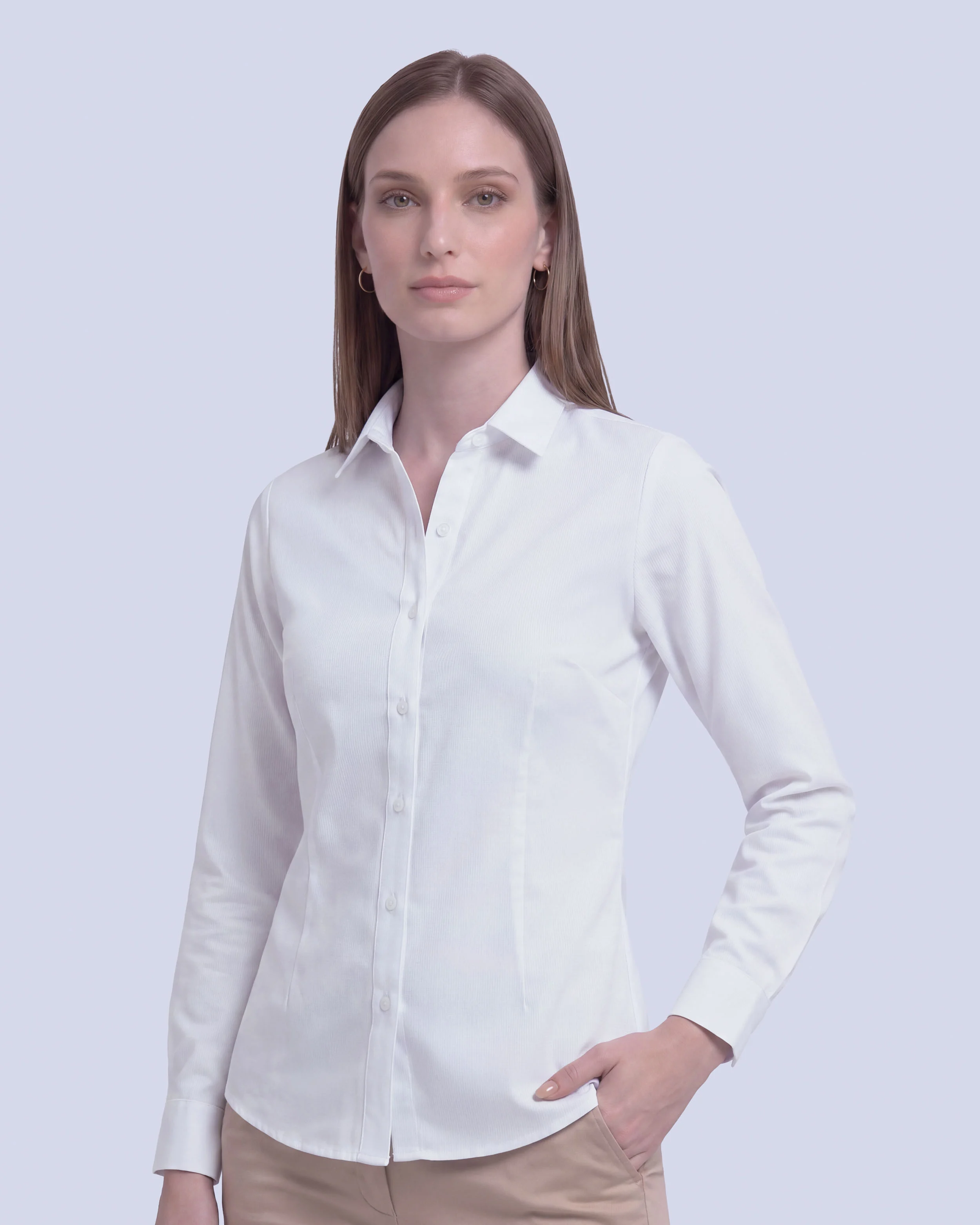 Blusa de vestir manga slim fit manga larga pique blanca