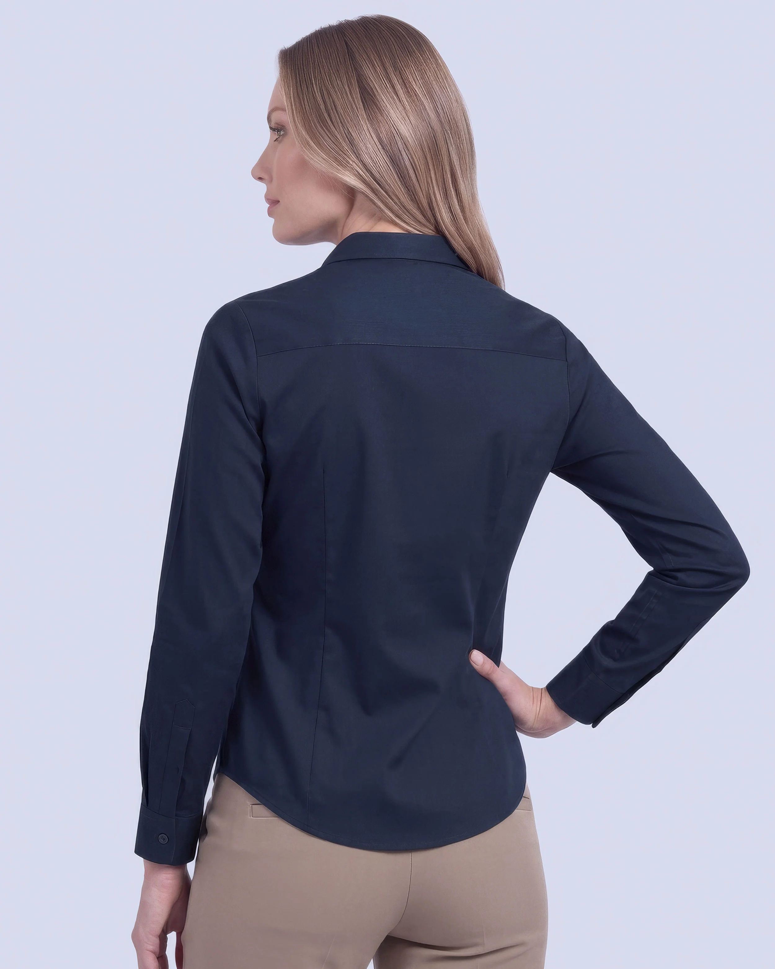 Blusa de vestir manga slim fit manga larga pique azul