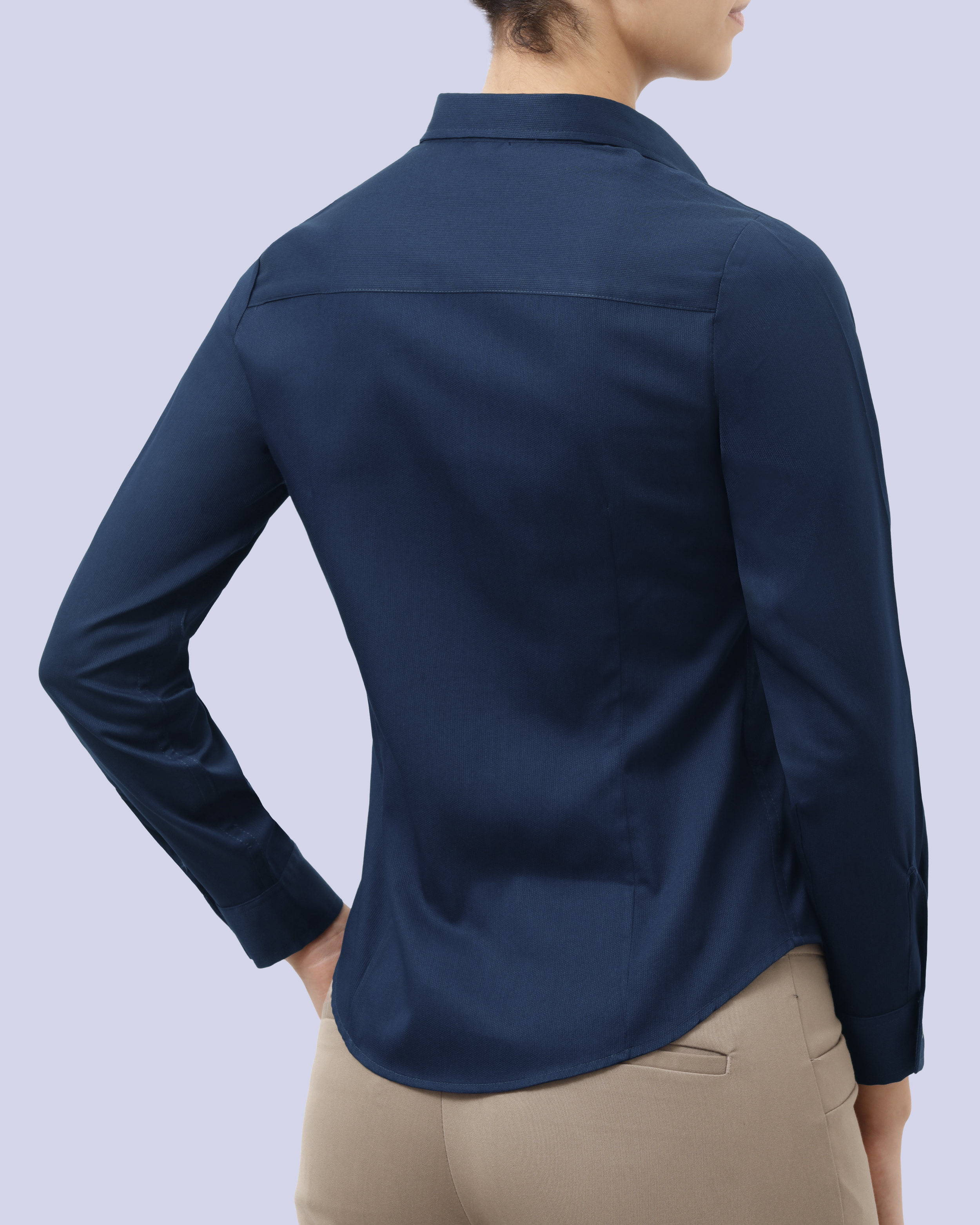 Blusa de vestir manga slim fit manga larga pique azul