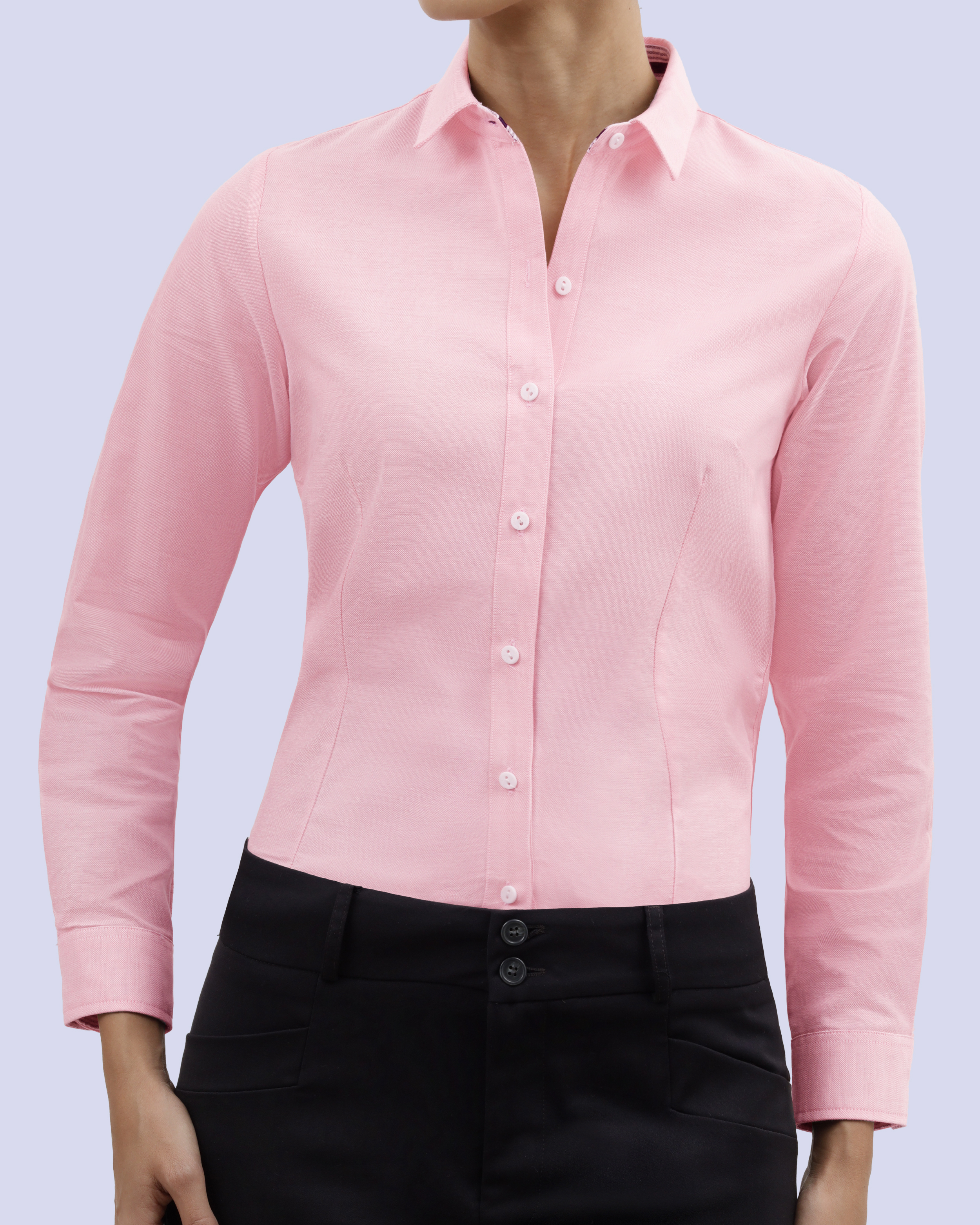 Blusa de vestir manga slim fit manga larga pique rosada