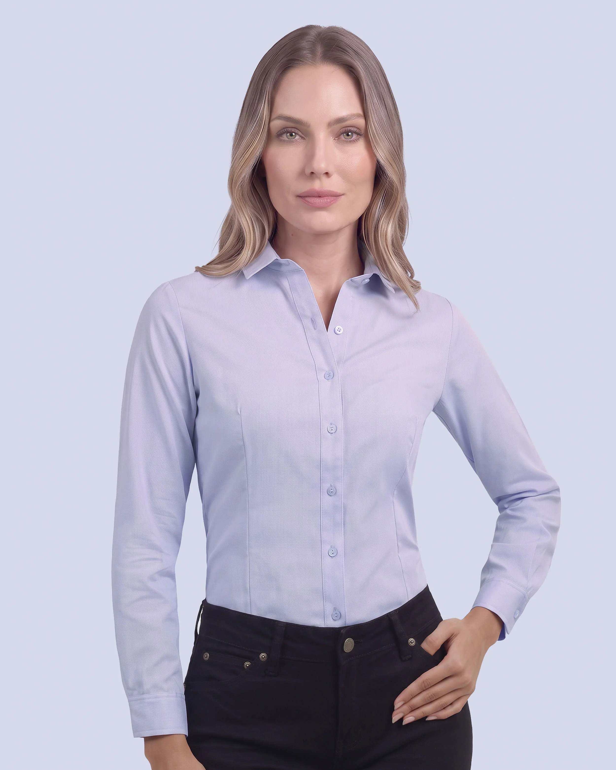 Blusa de vestir manga slim fit manga larga pique lila