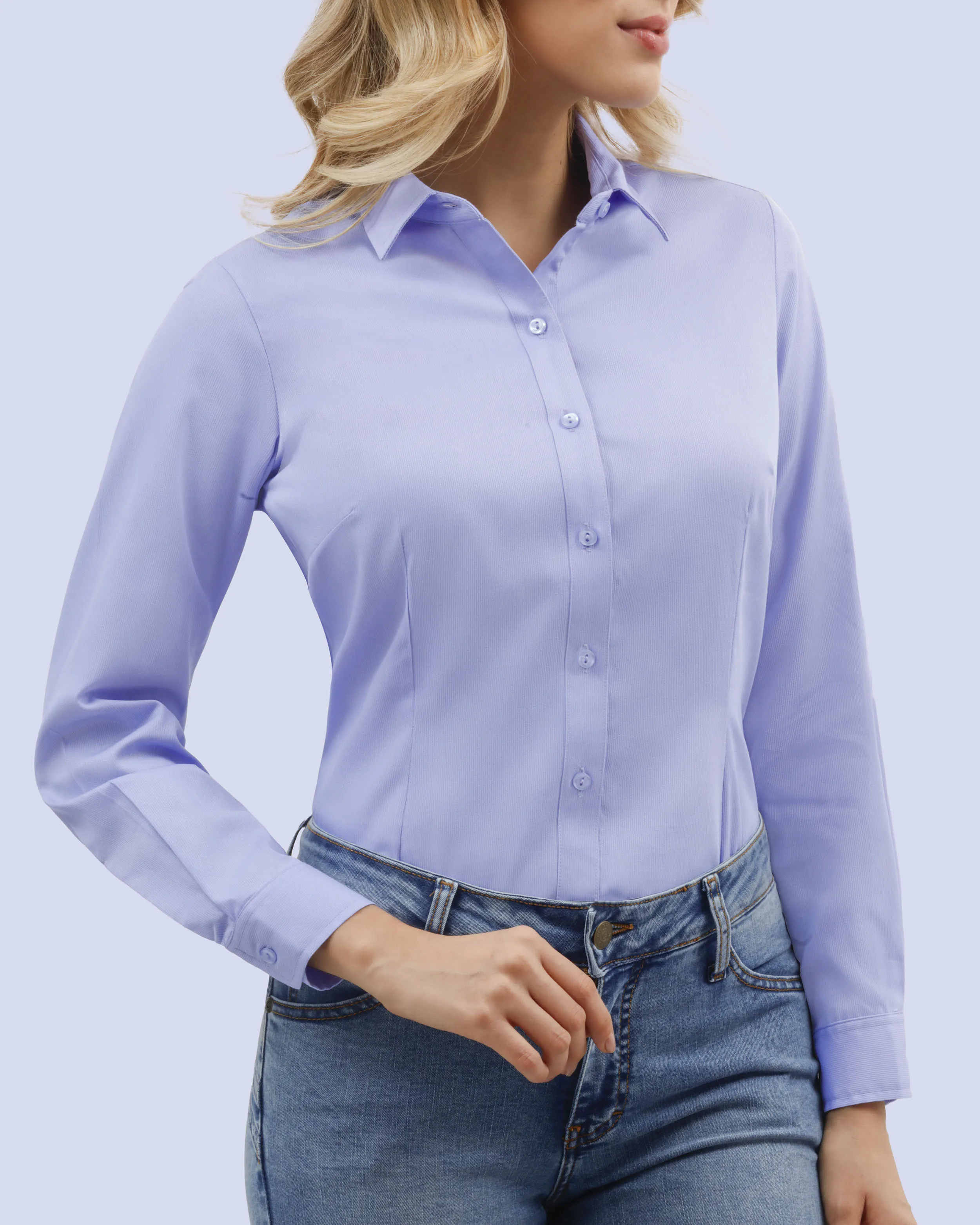 Blusa de vestir slim fit manga larga piqué lila