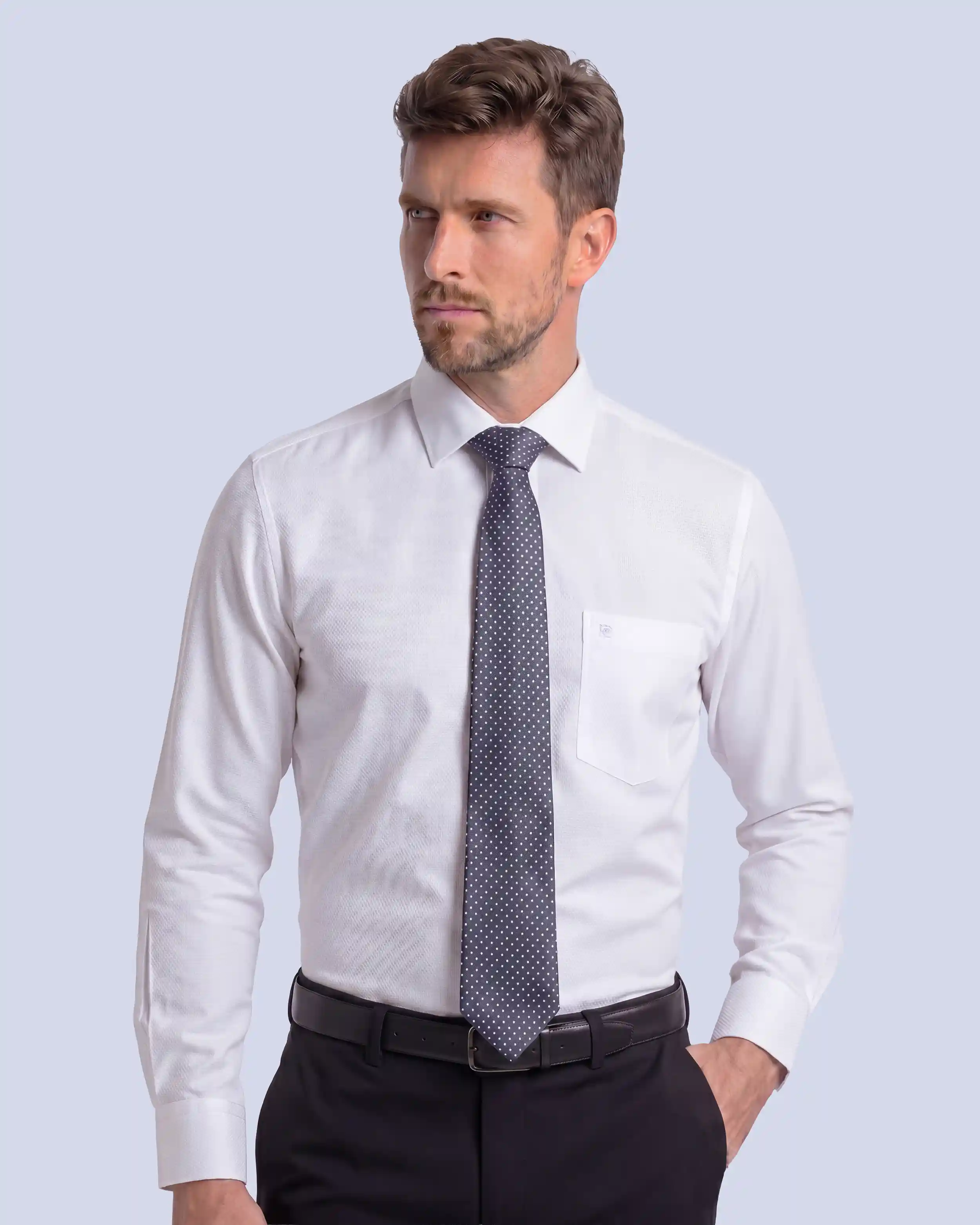 Camisa de vestir lisa slim fit piqué blanca