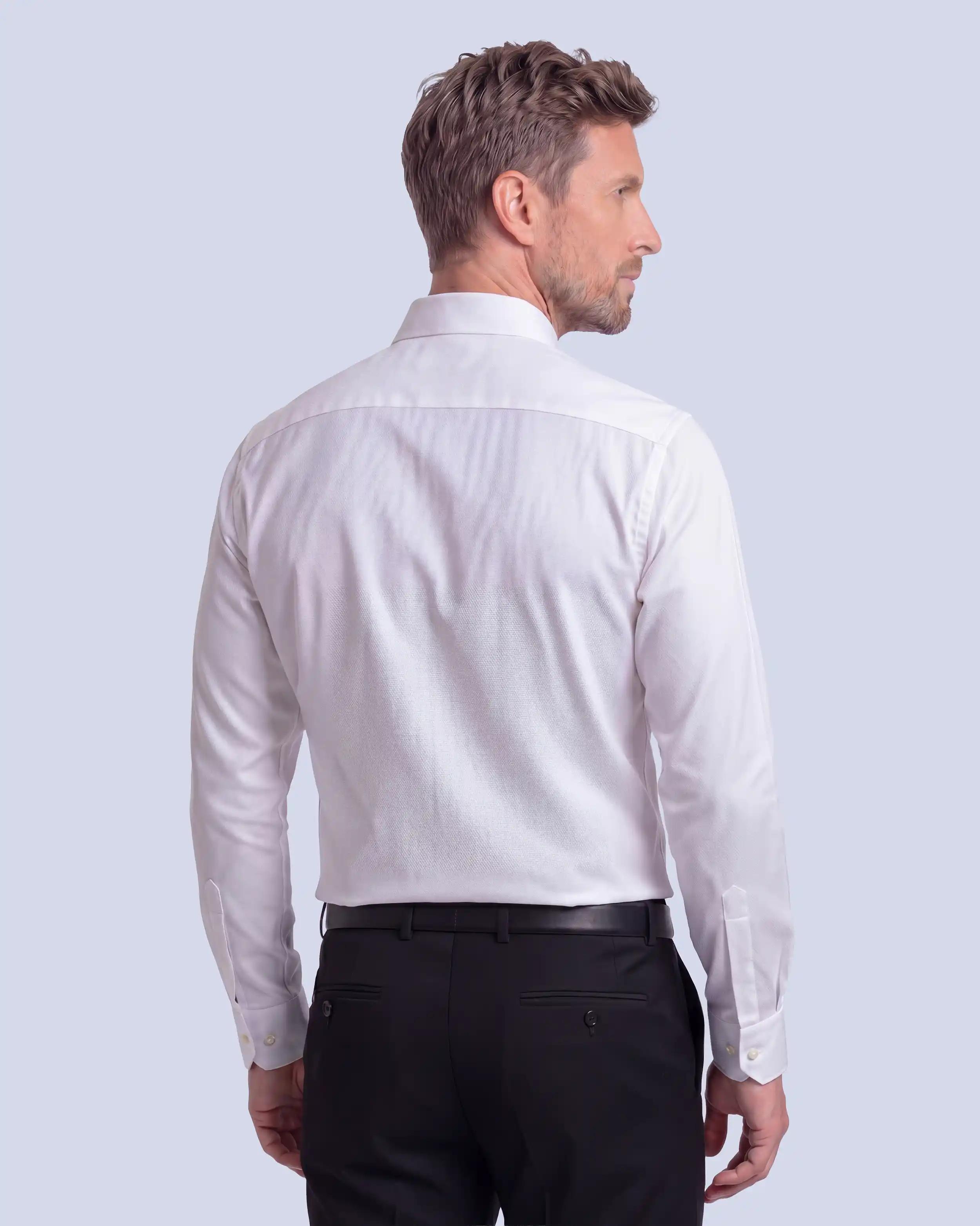 Camisa de vestir lisa slim fit piqué blanca