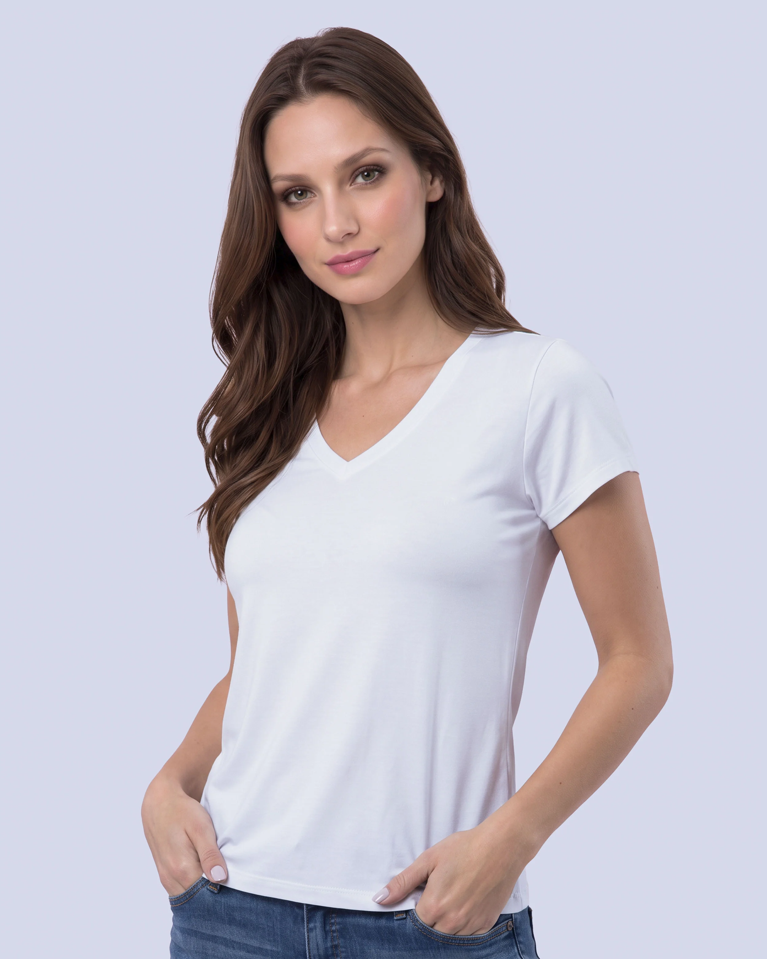 Camiseta lisa cuello v manga corta blanco puro