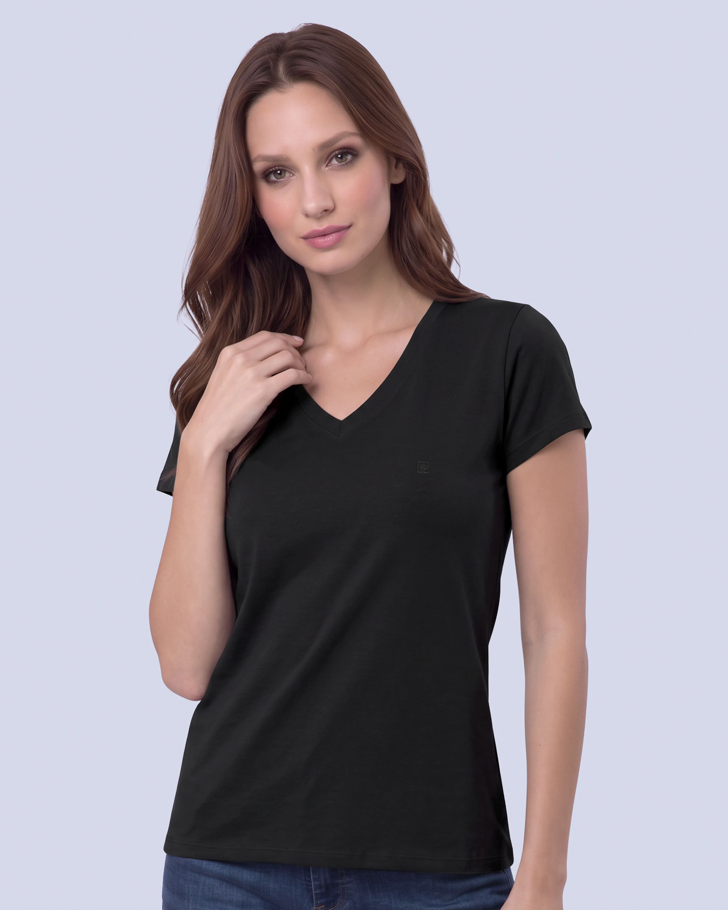 Camiseta lisa cuello v manga corta negra