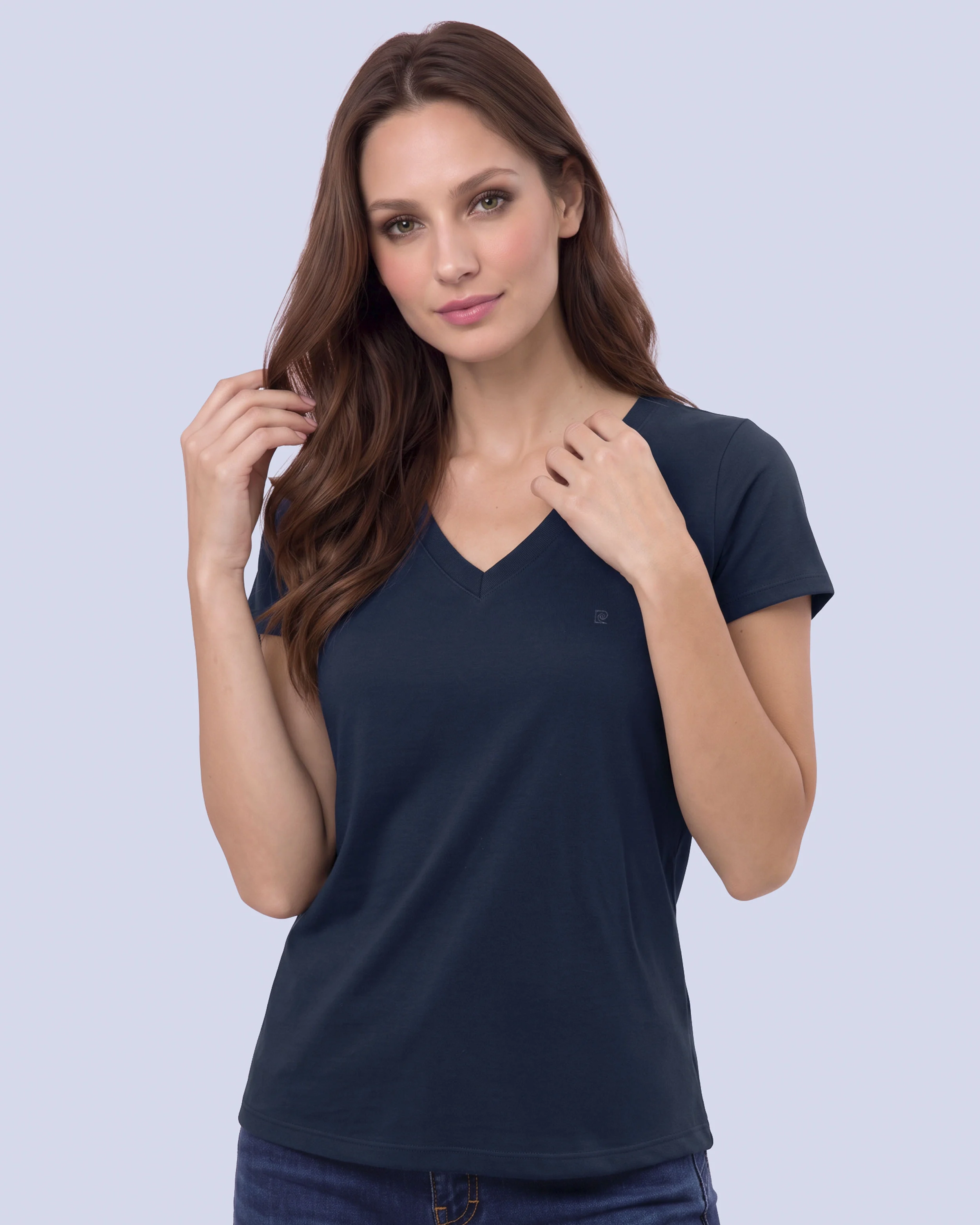 Camiseta lisa cuello v manga corta azul marino