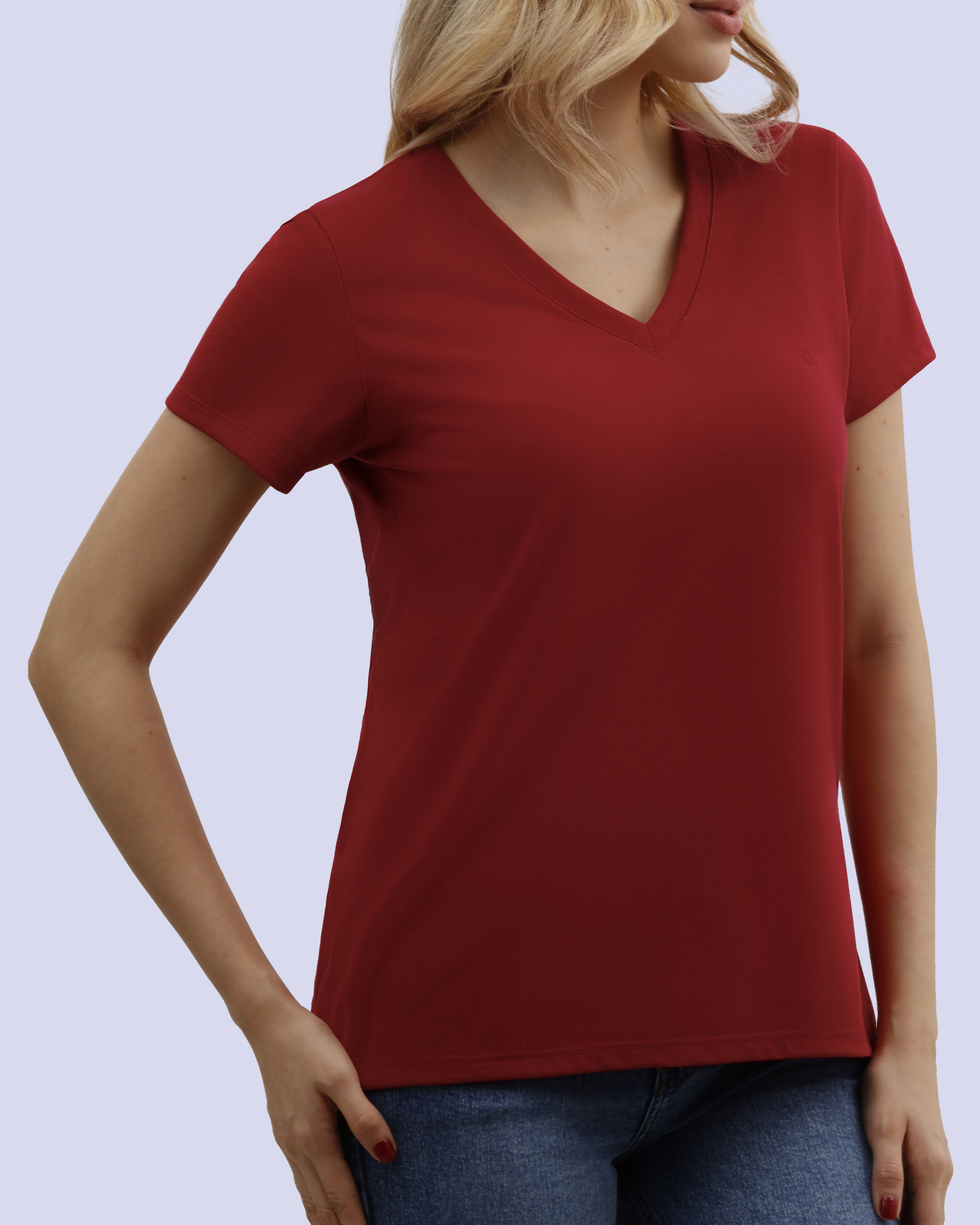 Camiseta lisa cuello v manga corta roja