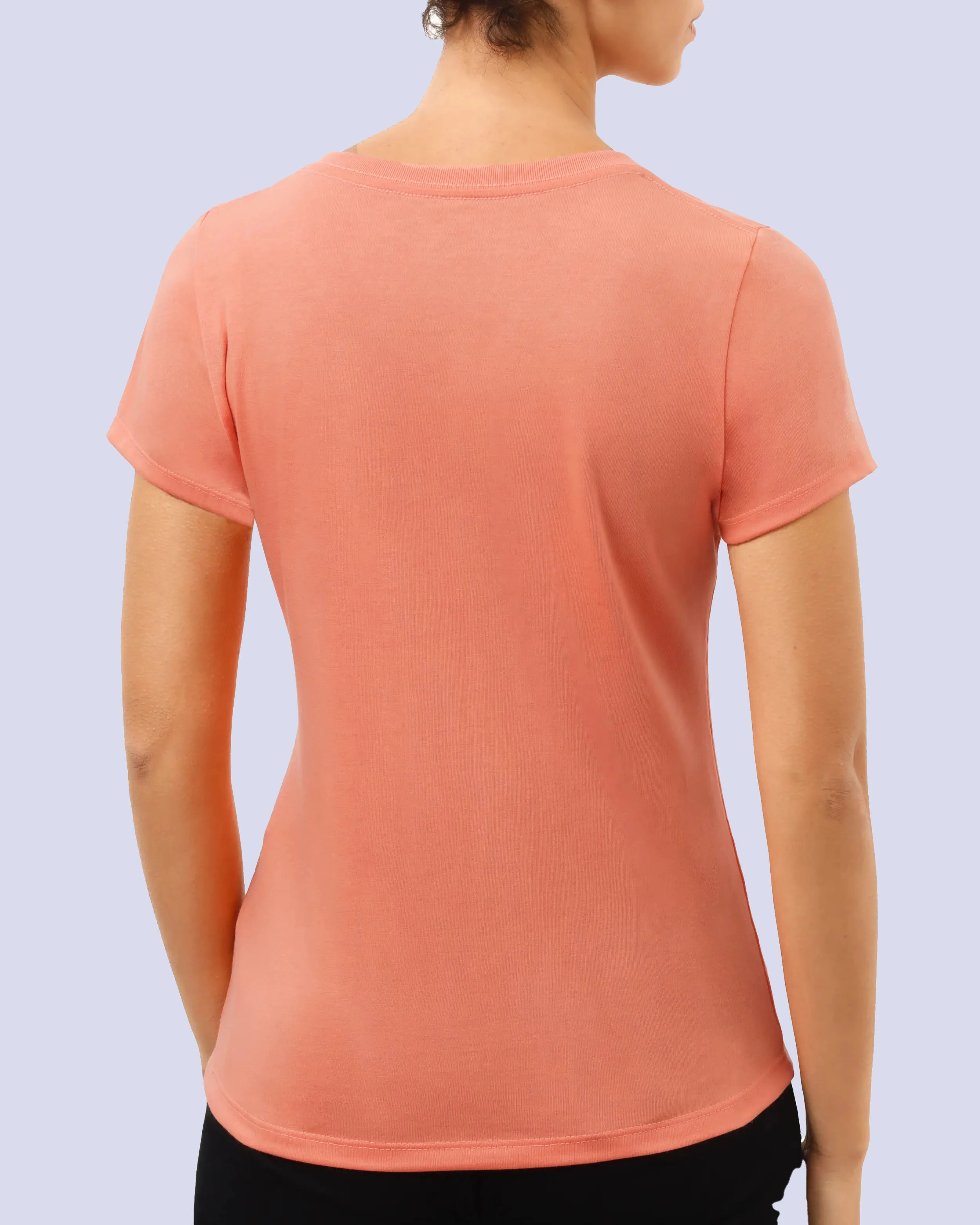 Camiseta lisa cuello v manga corta salmón