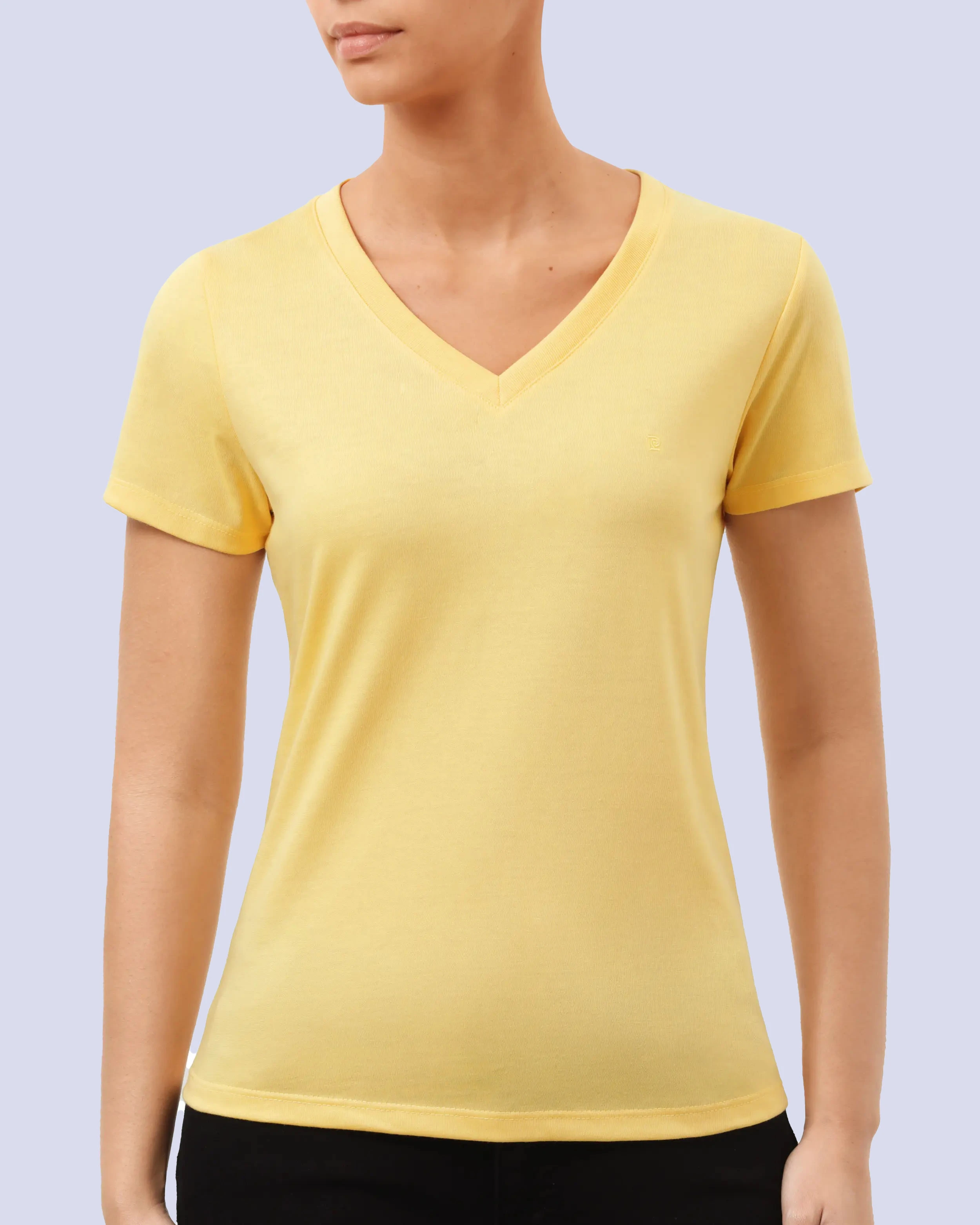 Camiseta lisa cuello v manga corta amarilla