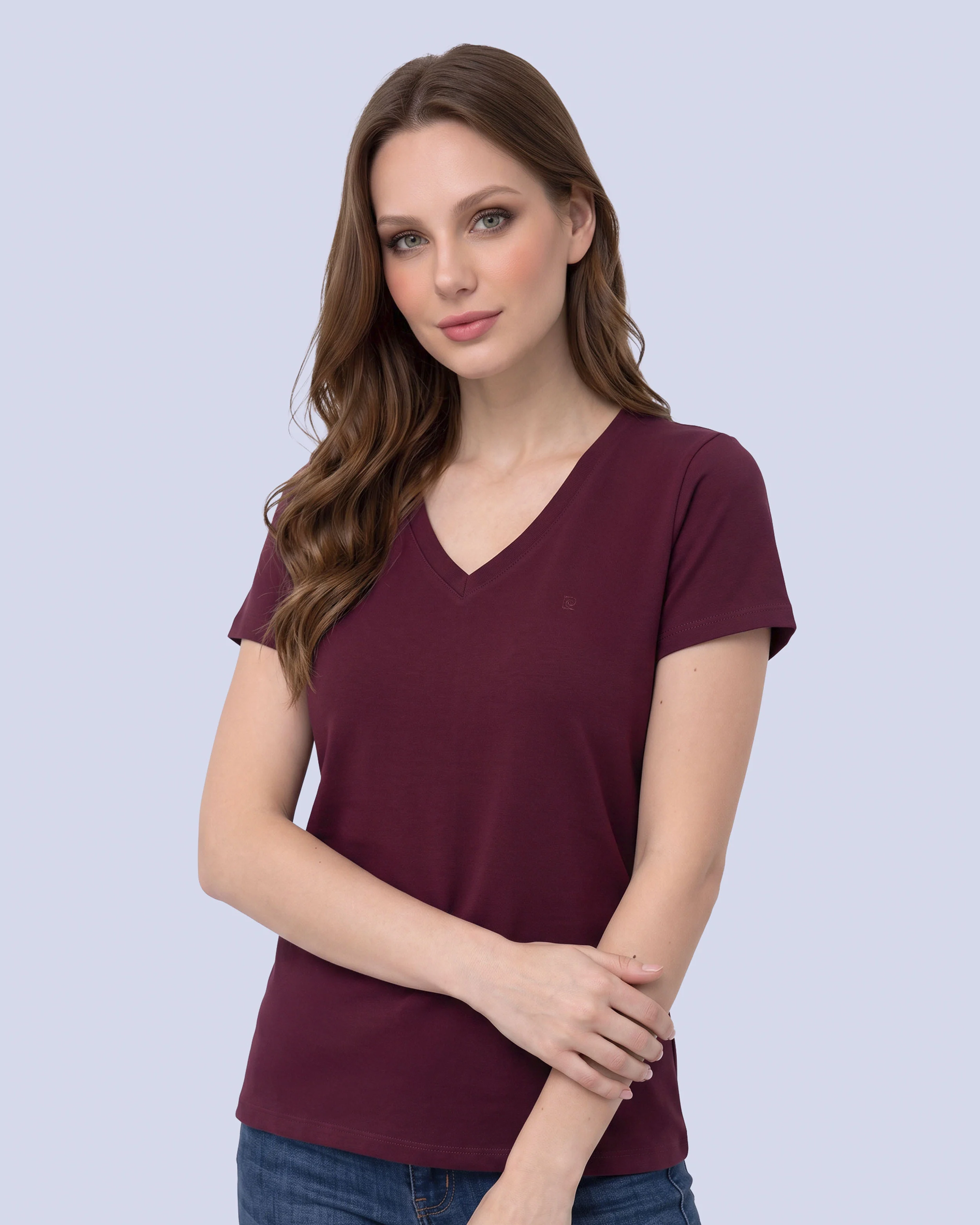 Camiseta lisa cuello v manga corta roja