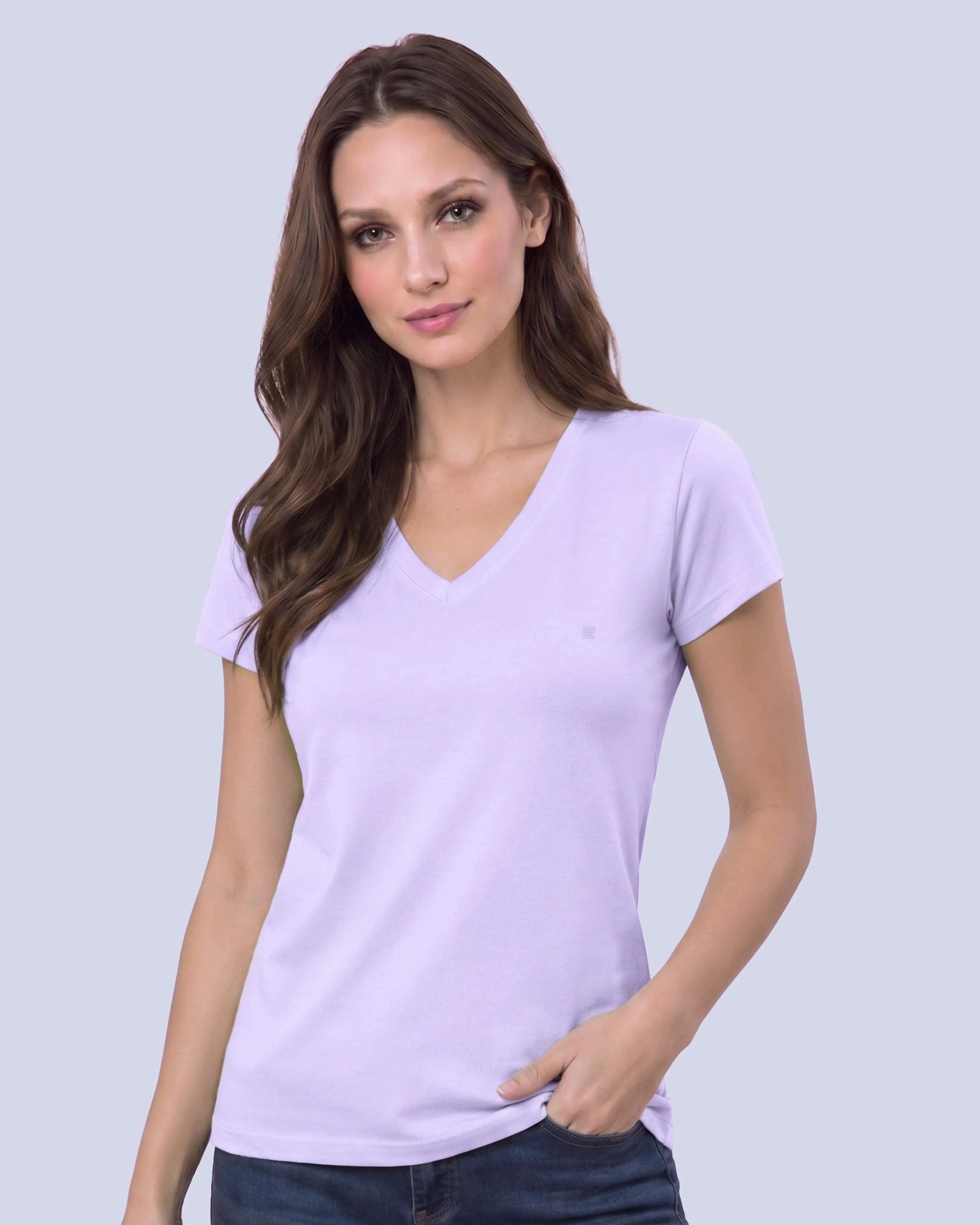 Camiseta lisa cuello v manga corta lila