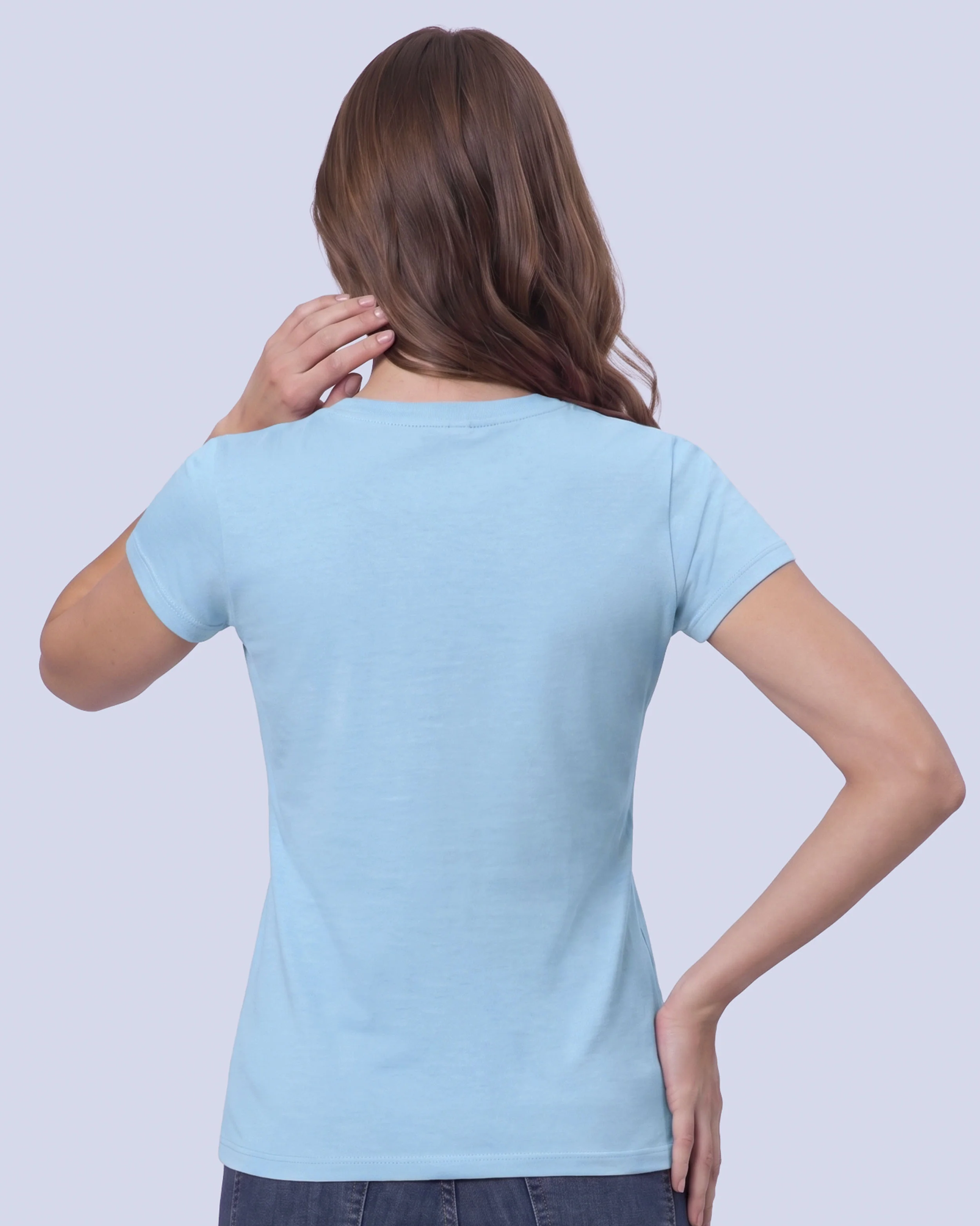 Camiseta lisa cuello v manga corta celeste