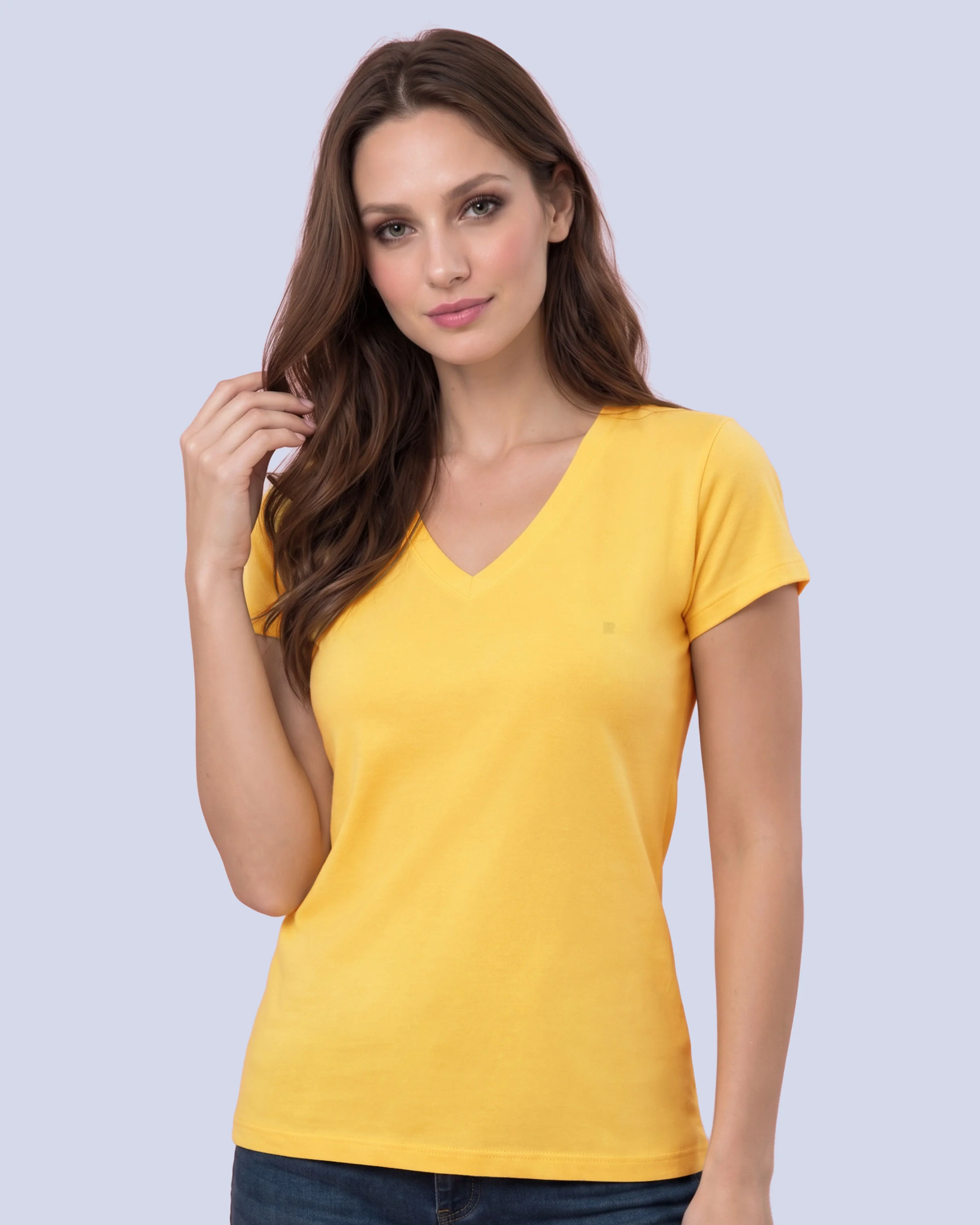 Camiseta lisa cuello v manga corta amarilla