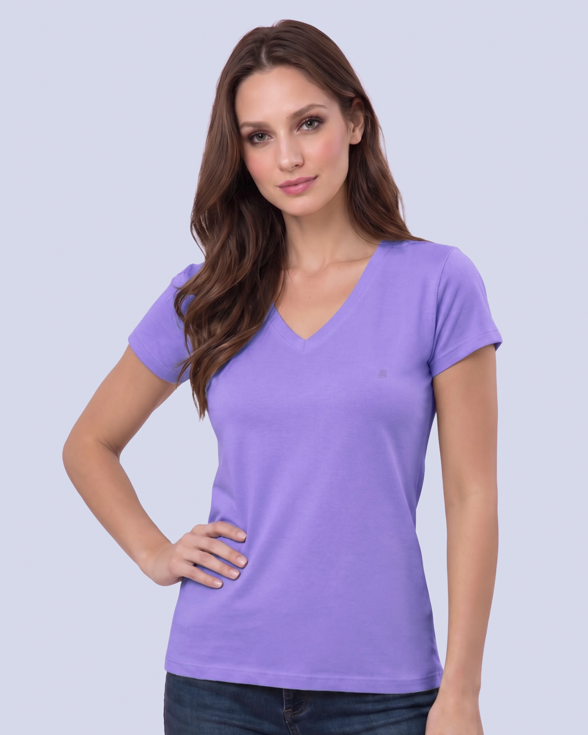 Camiseta lisa cuello v manga corta lila