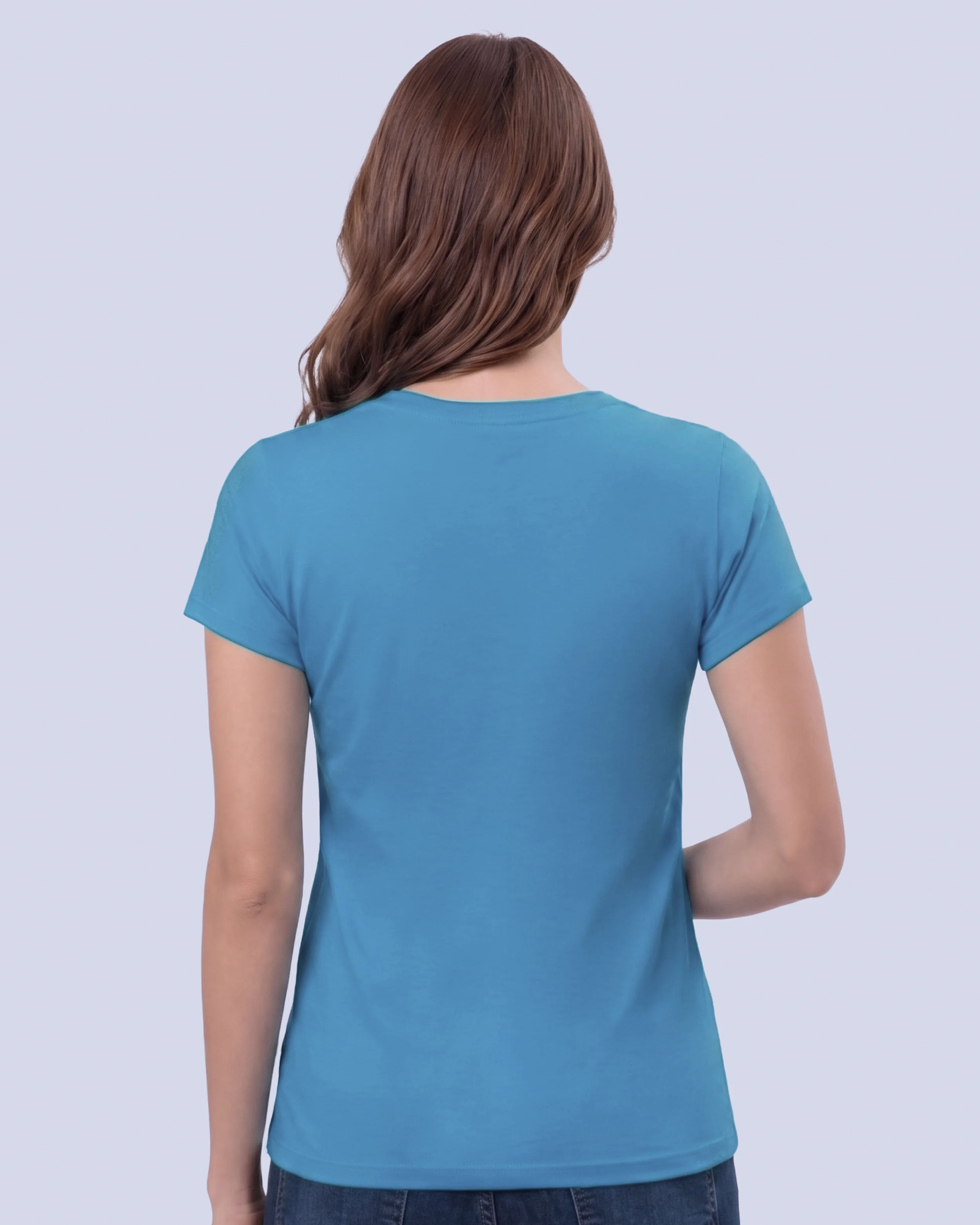 Camiseta lisa cuello v manga corta celeste