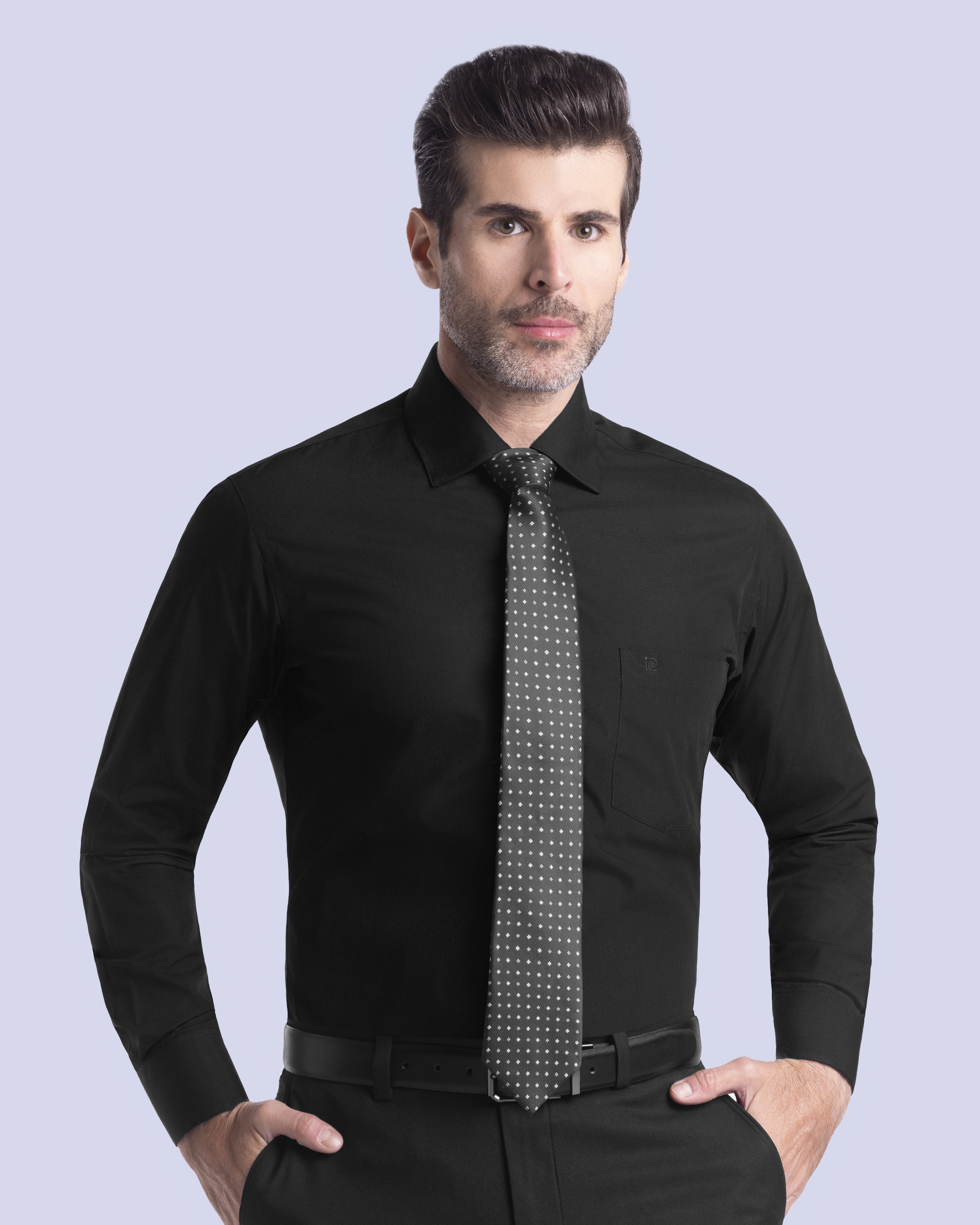 Camisa de vestir clásica manga larga negra slim fit