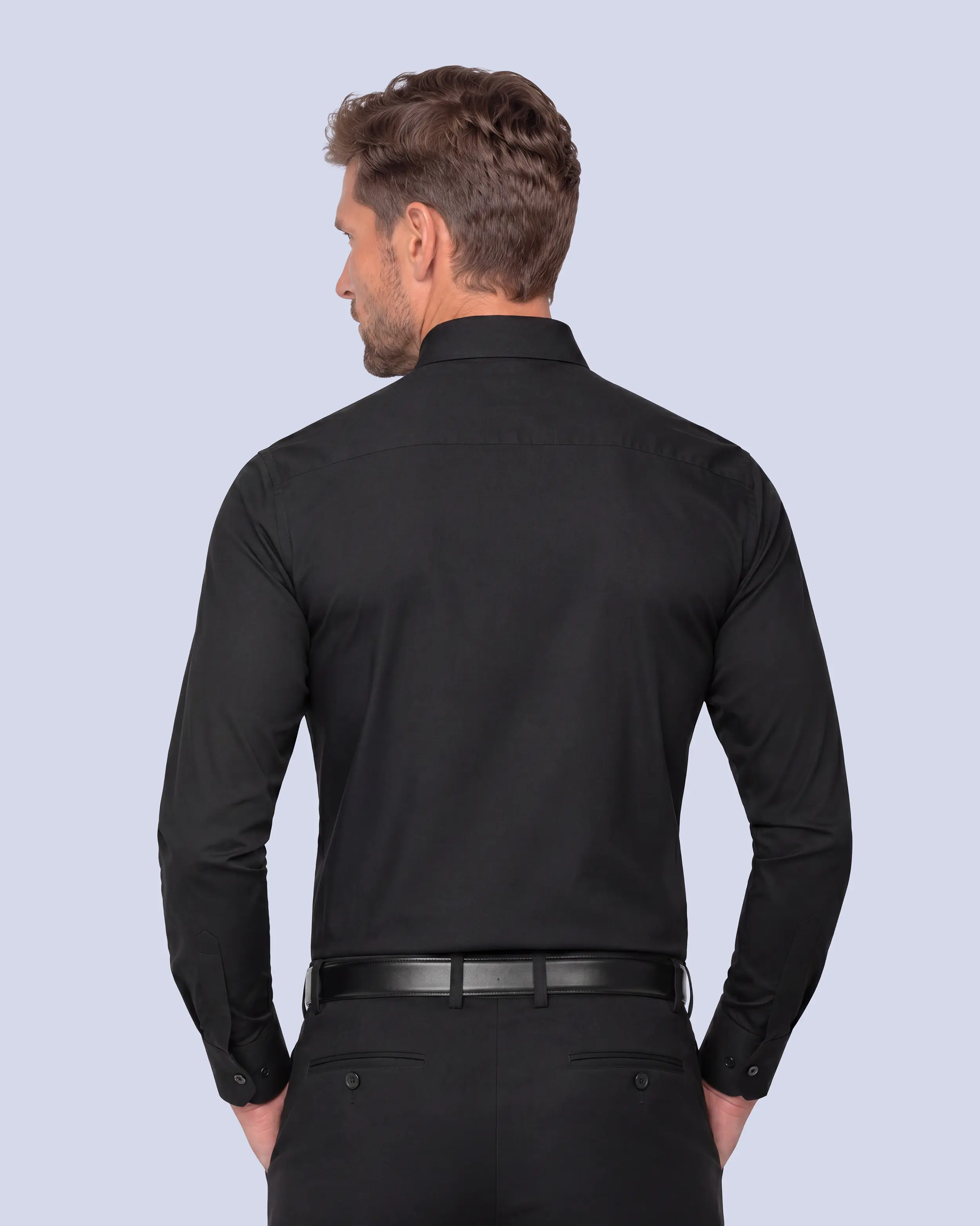 Camisa de vestir clásica manga larga negra slim fit