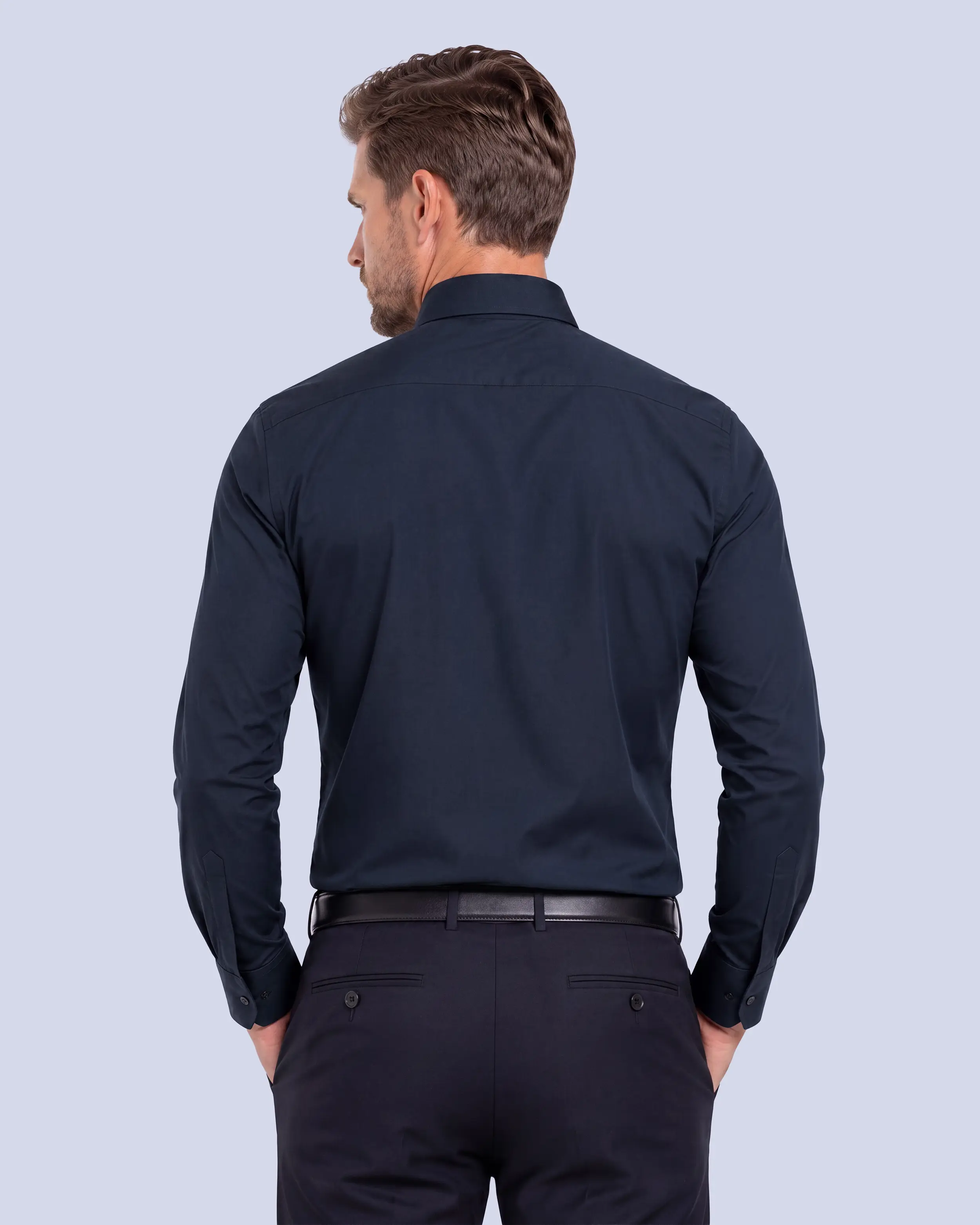 Camisa de vestir clásica azul navy manga larga slim fit