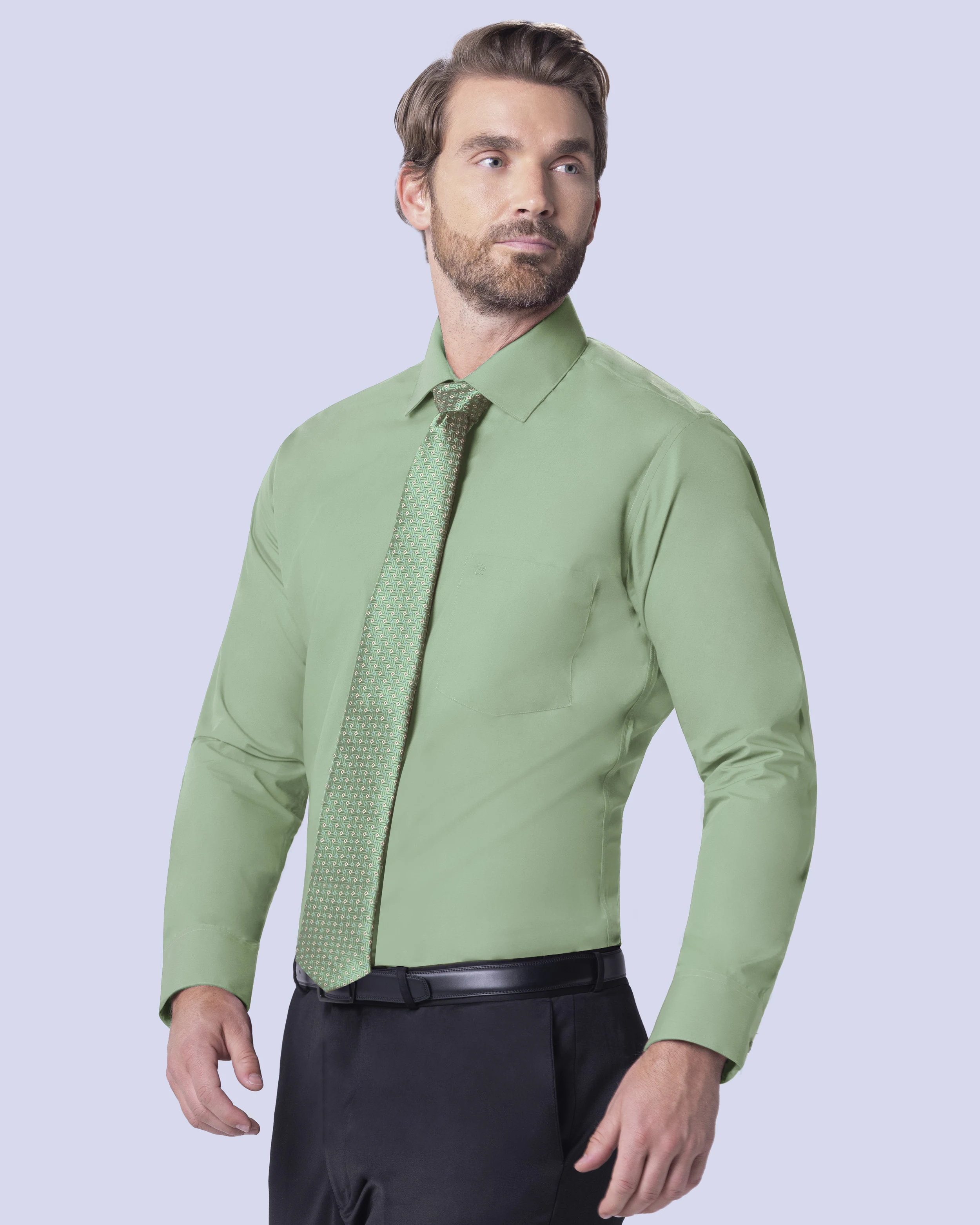 Camisa de vestir manga larga verde slim fit