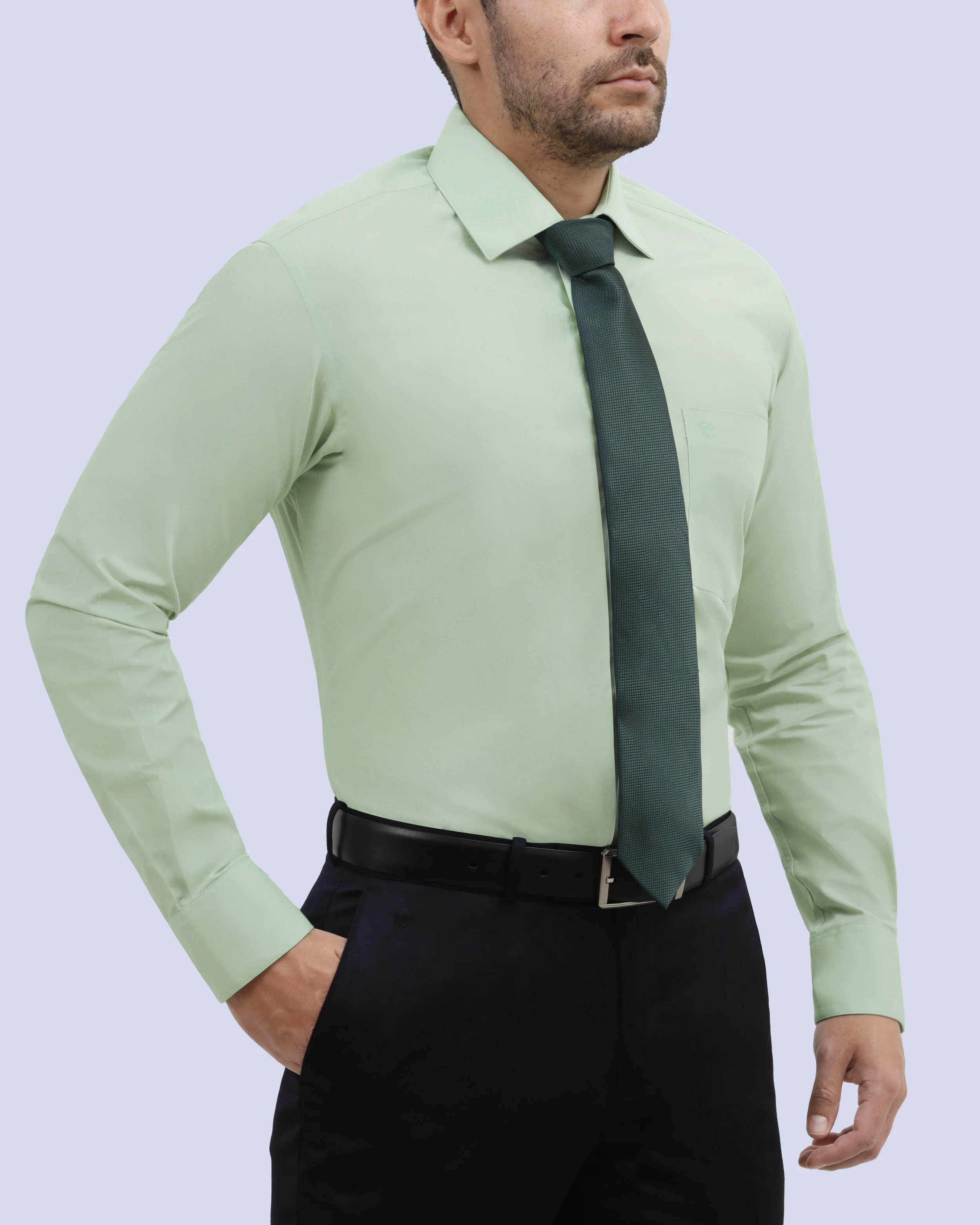 Camisa de vestir manga larga verde slim fit