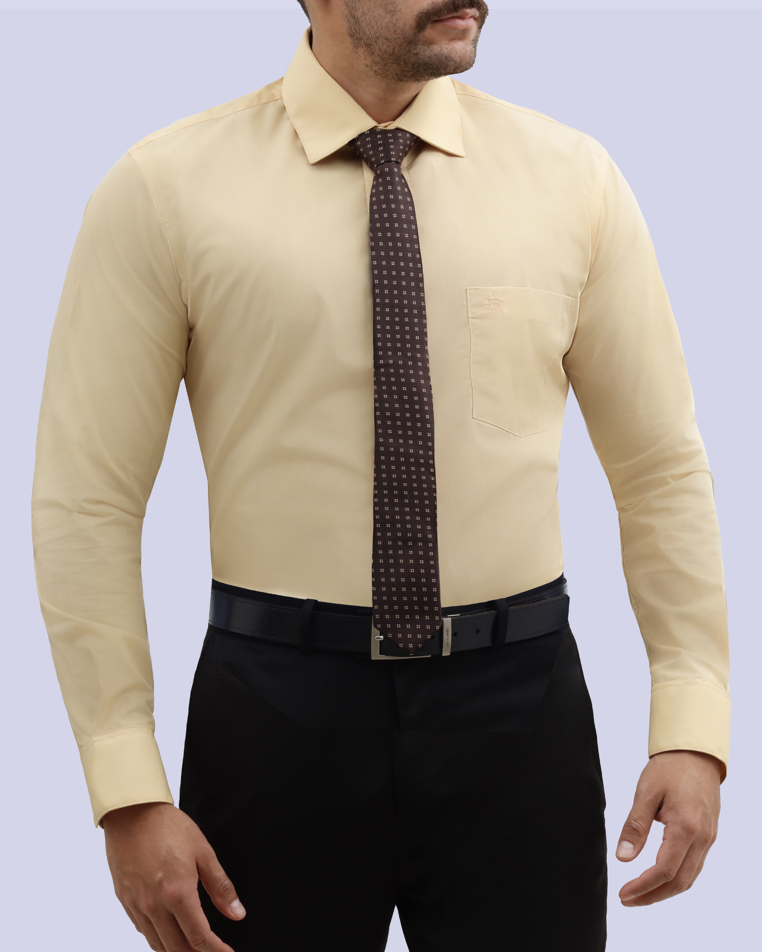 Camisa slim fit manga larga clásica beige
