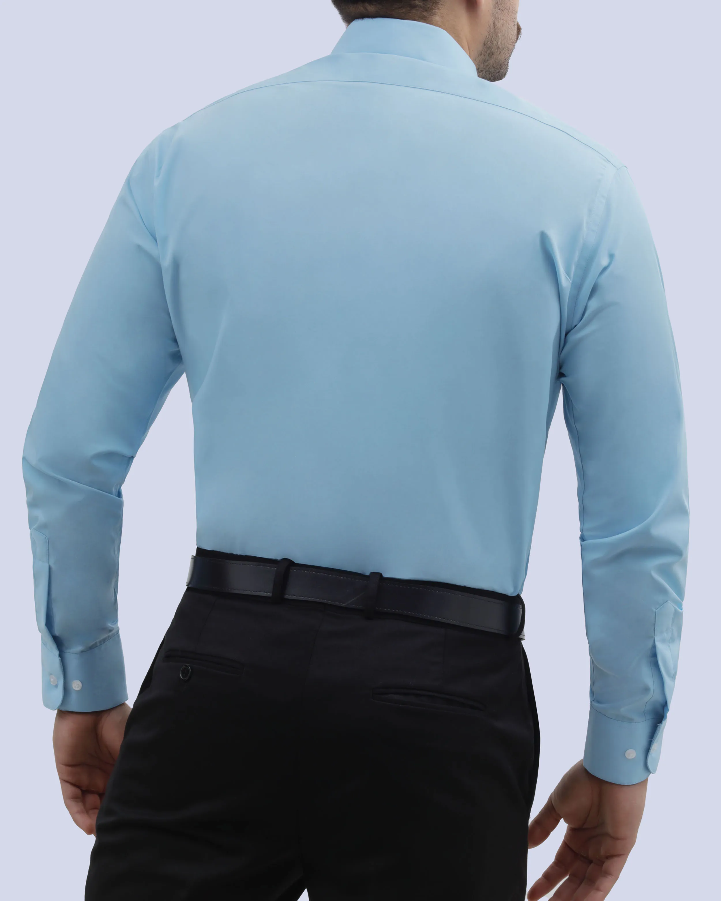 Camisa slim fit manga larga clásica aqua