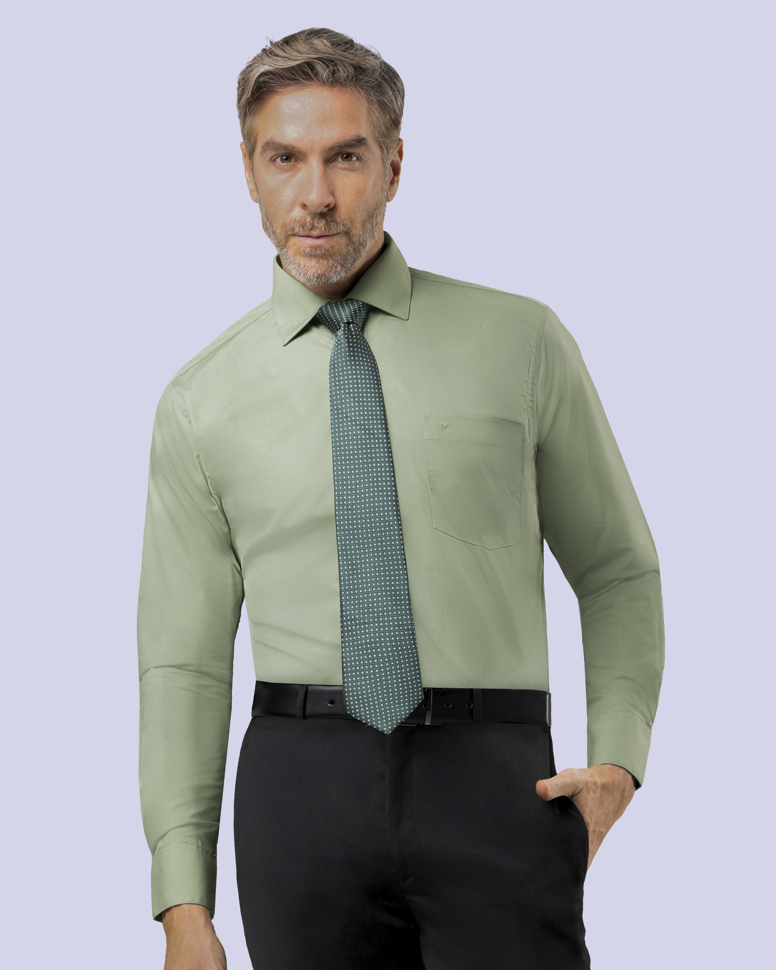 Camisa slim fit manga larga clásica verde
