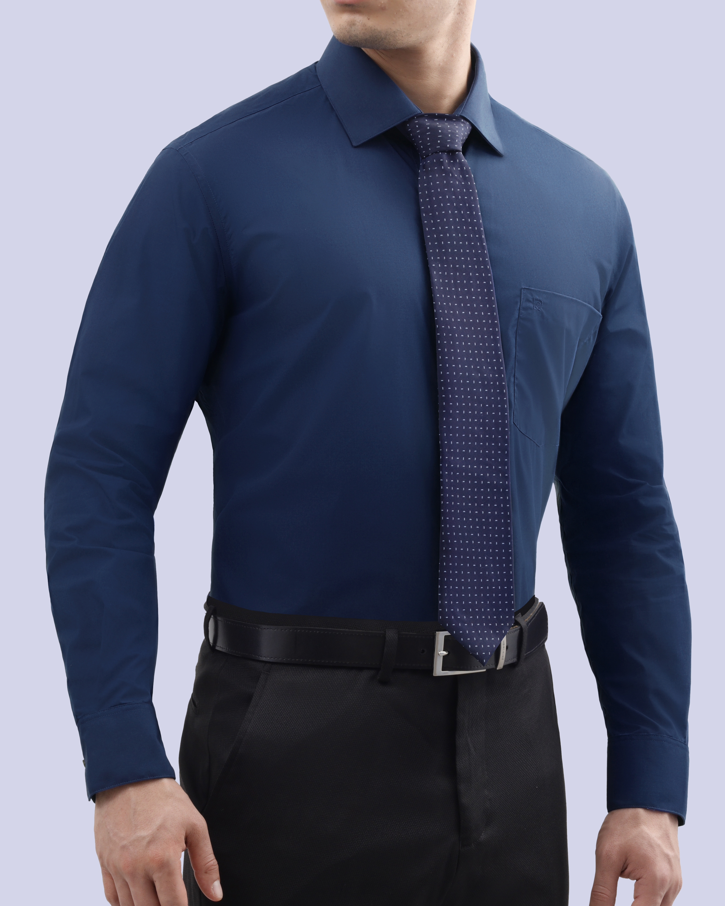 Camisa slim fit manga larga azul