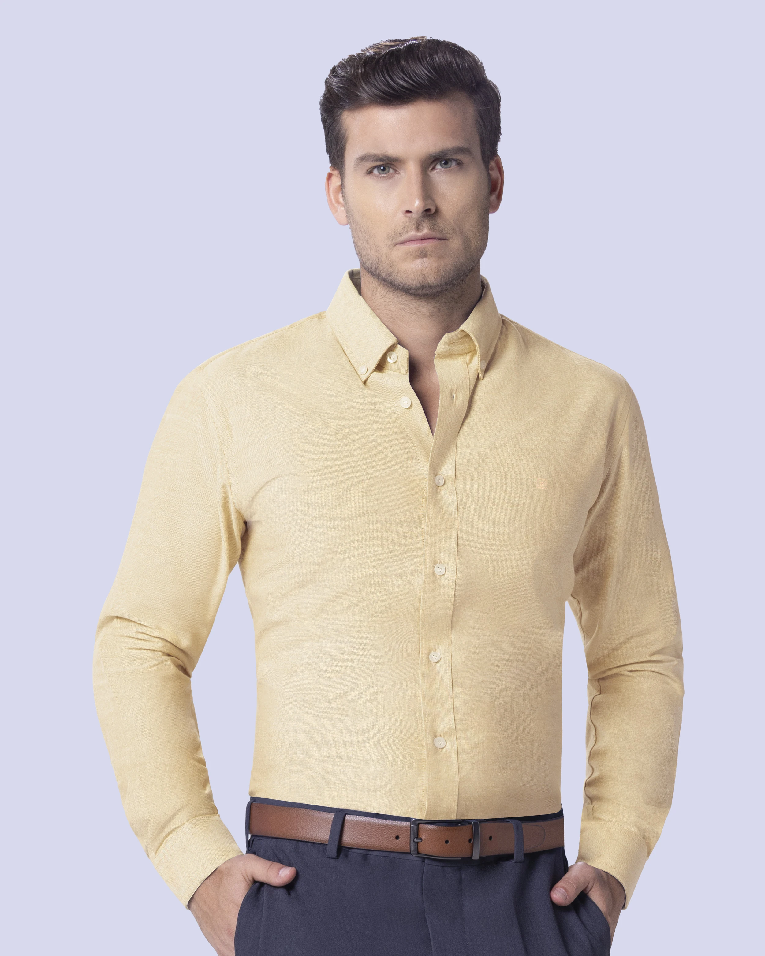 Camisa casual oxford amarilla manga larga slim fit
