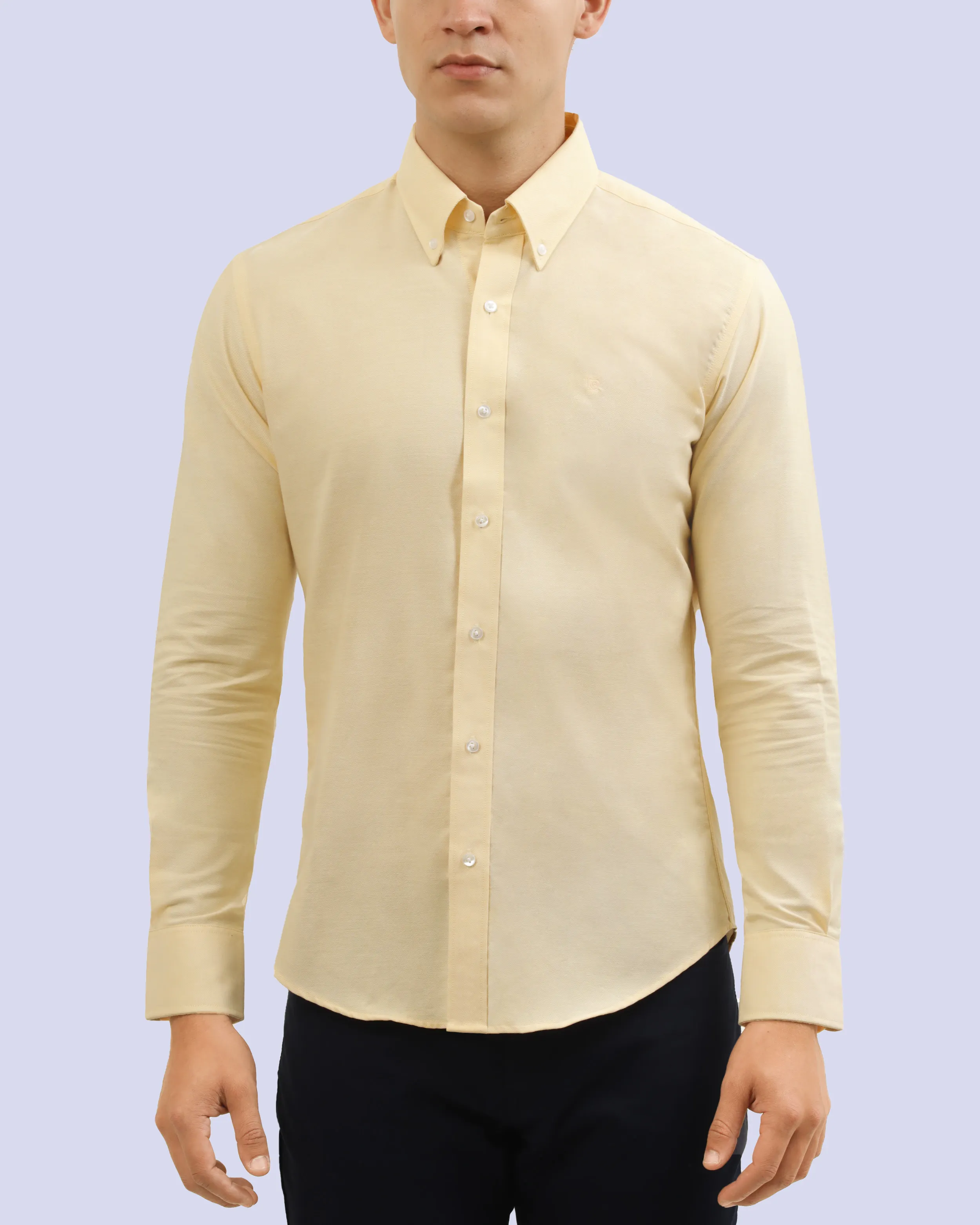 Camisa casual oxford amarilla manga larga slim fit