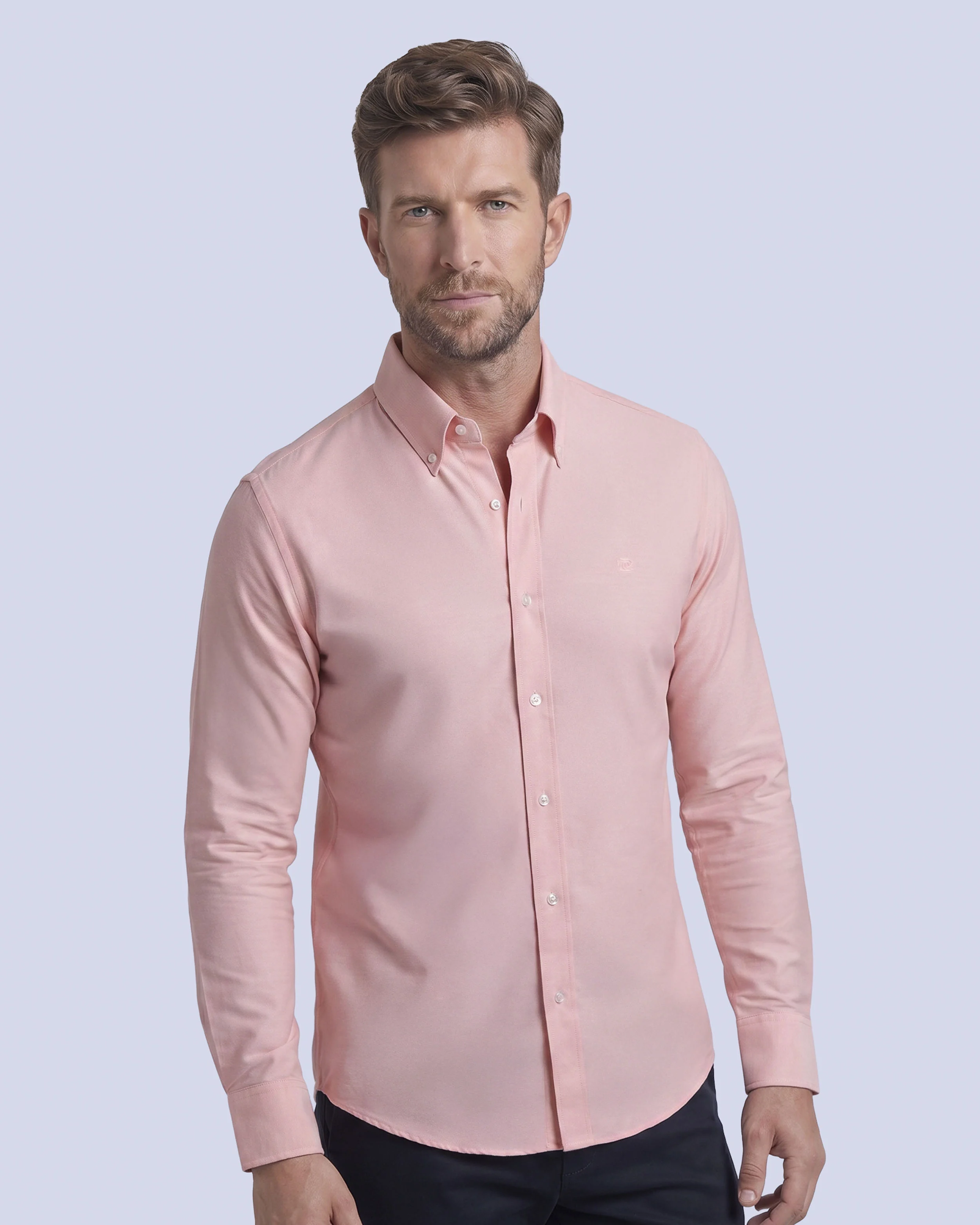 Camisa casual oxford rosada manga larga slim fit