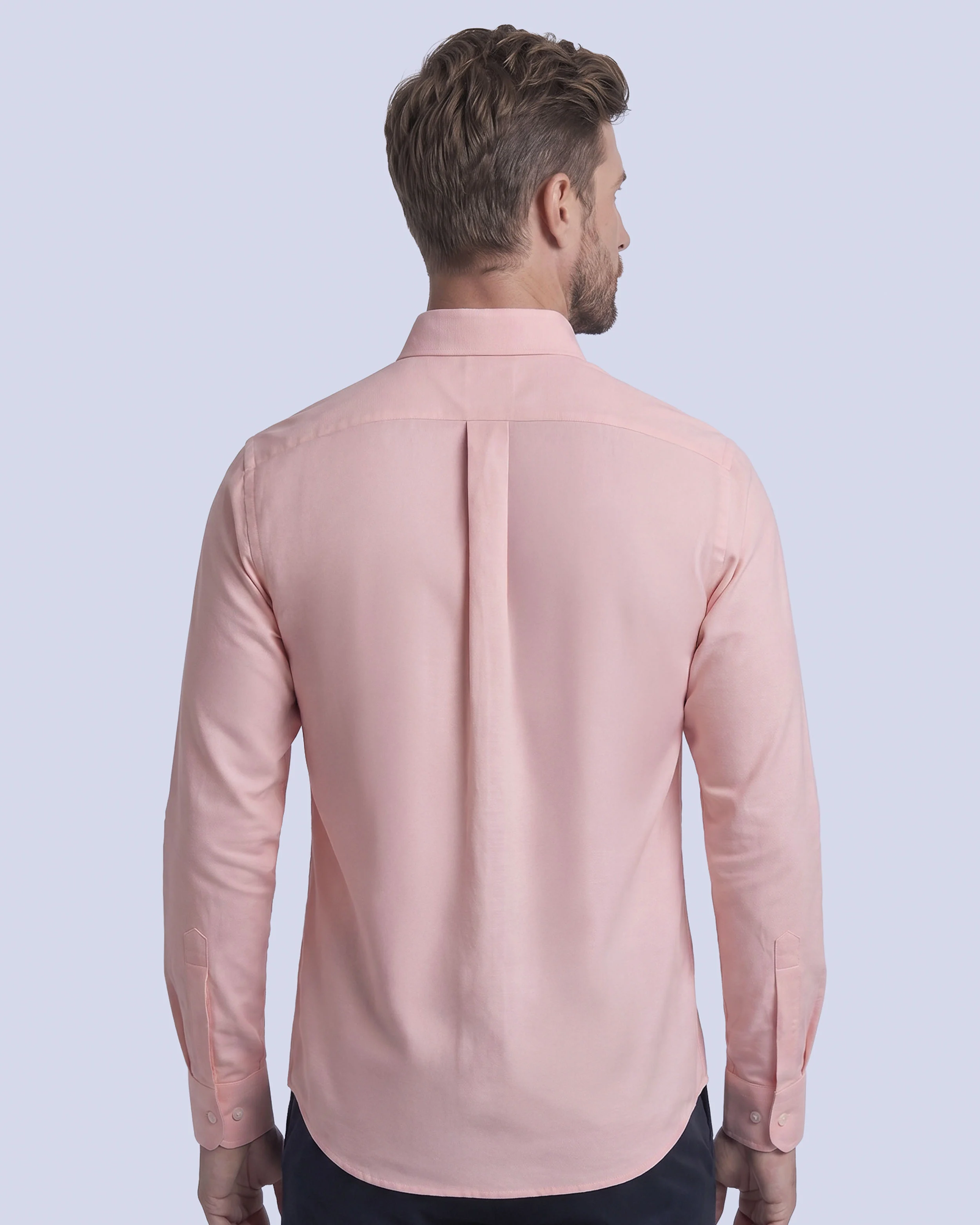 Camisa casual oxford rosada manga larga slim fit