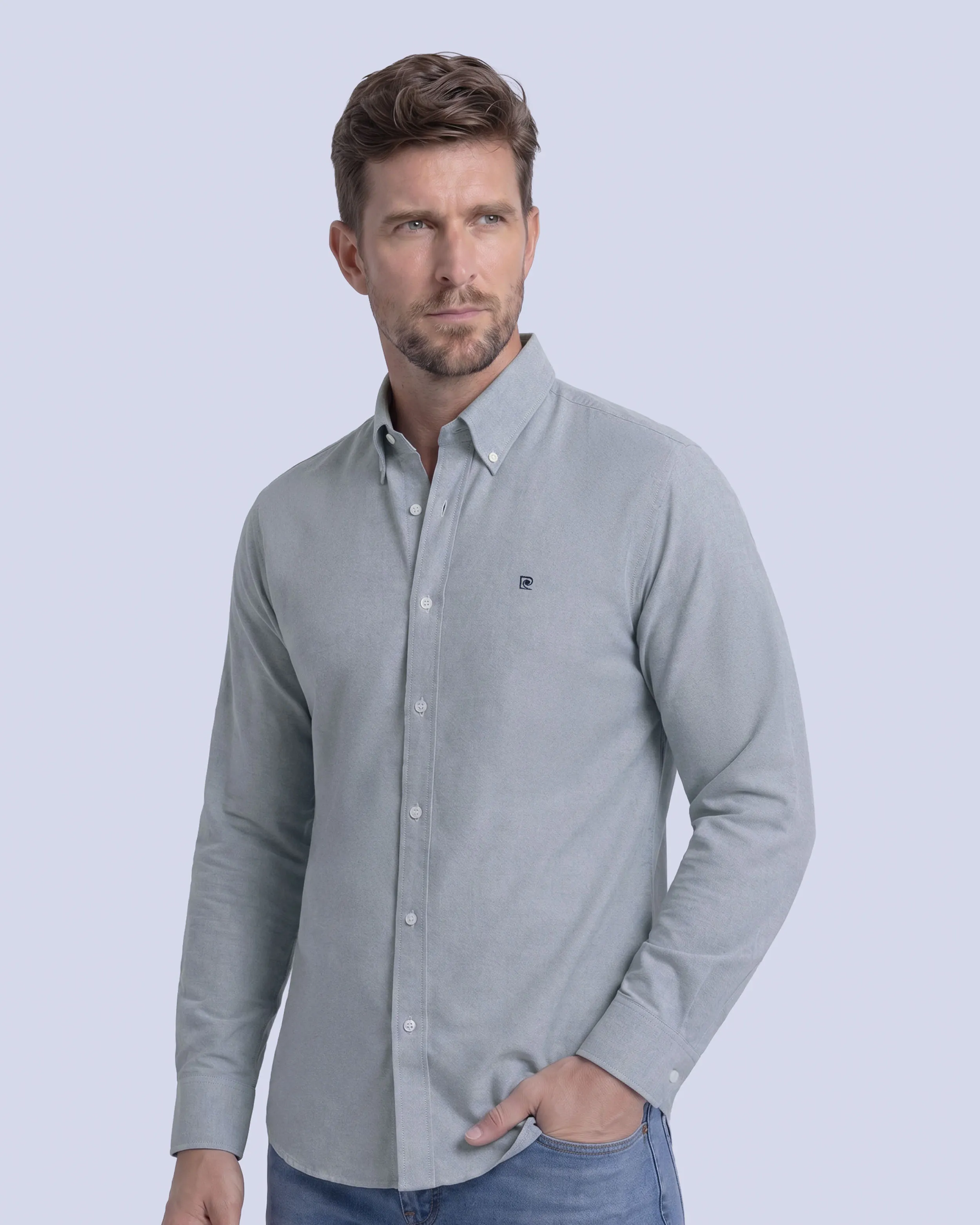 Camisa casual oxford celeste manga larga slim fit