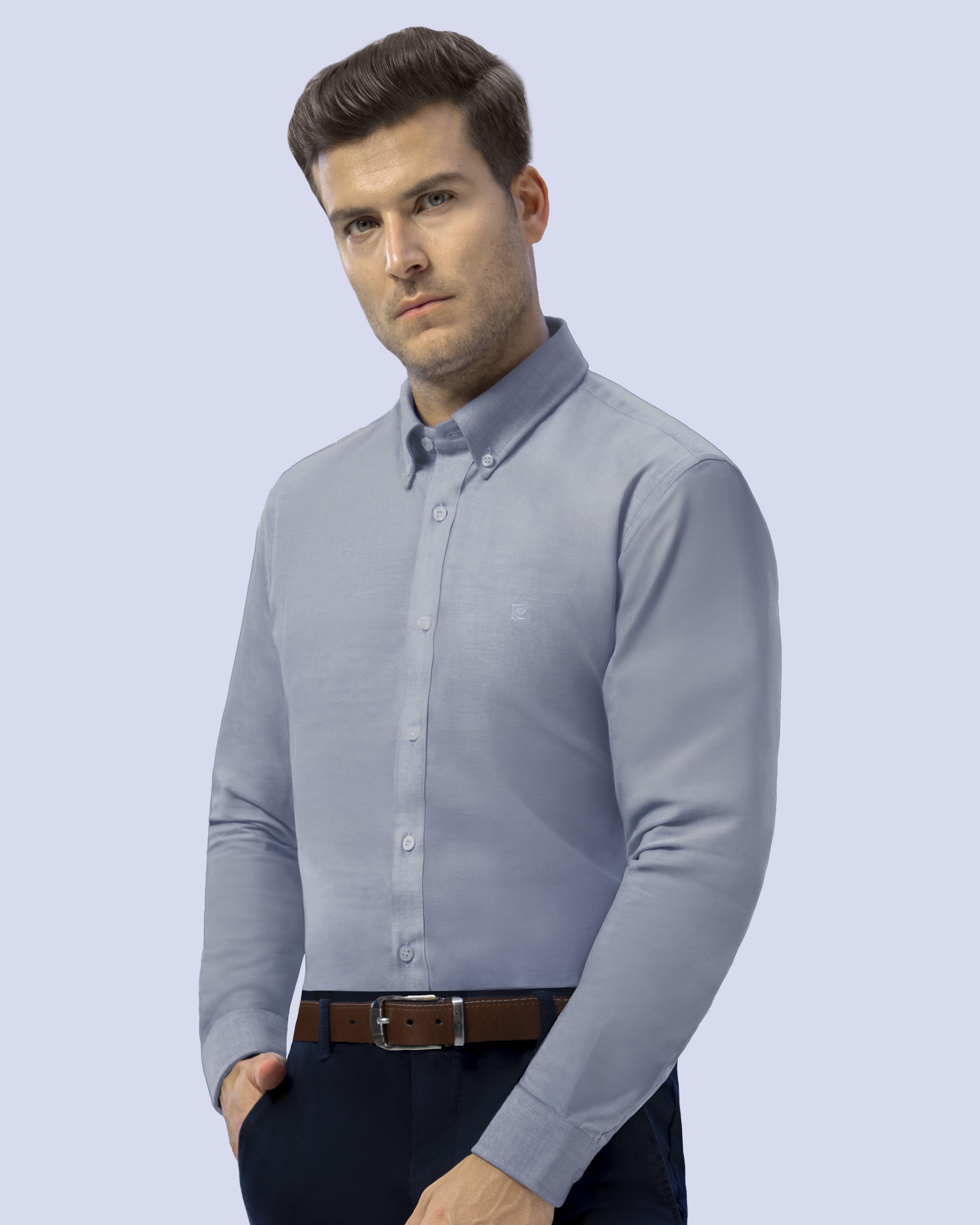 Camisa casual oxford celeste manga larga slim fit