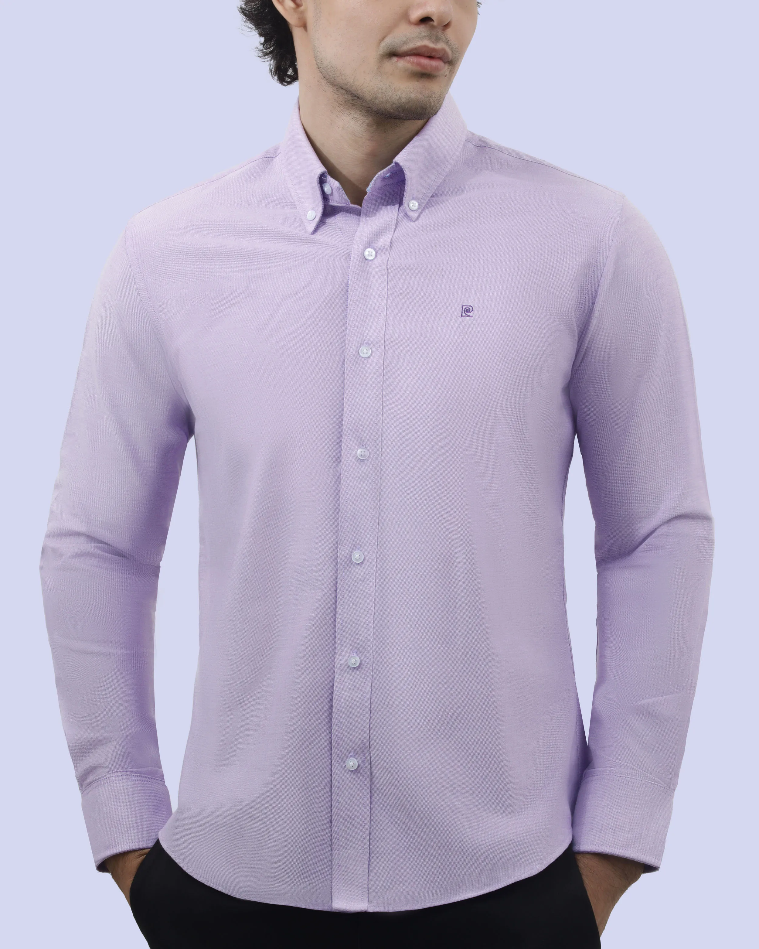 Camisa casual oxford lila manga larga slim fit