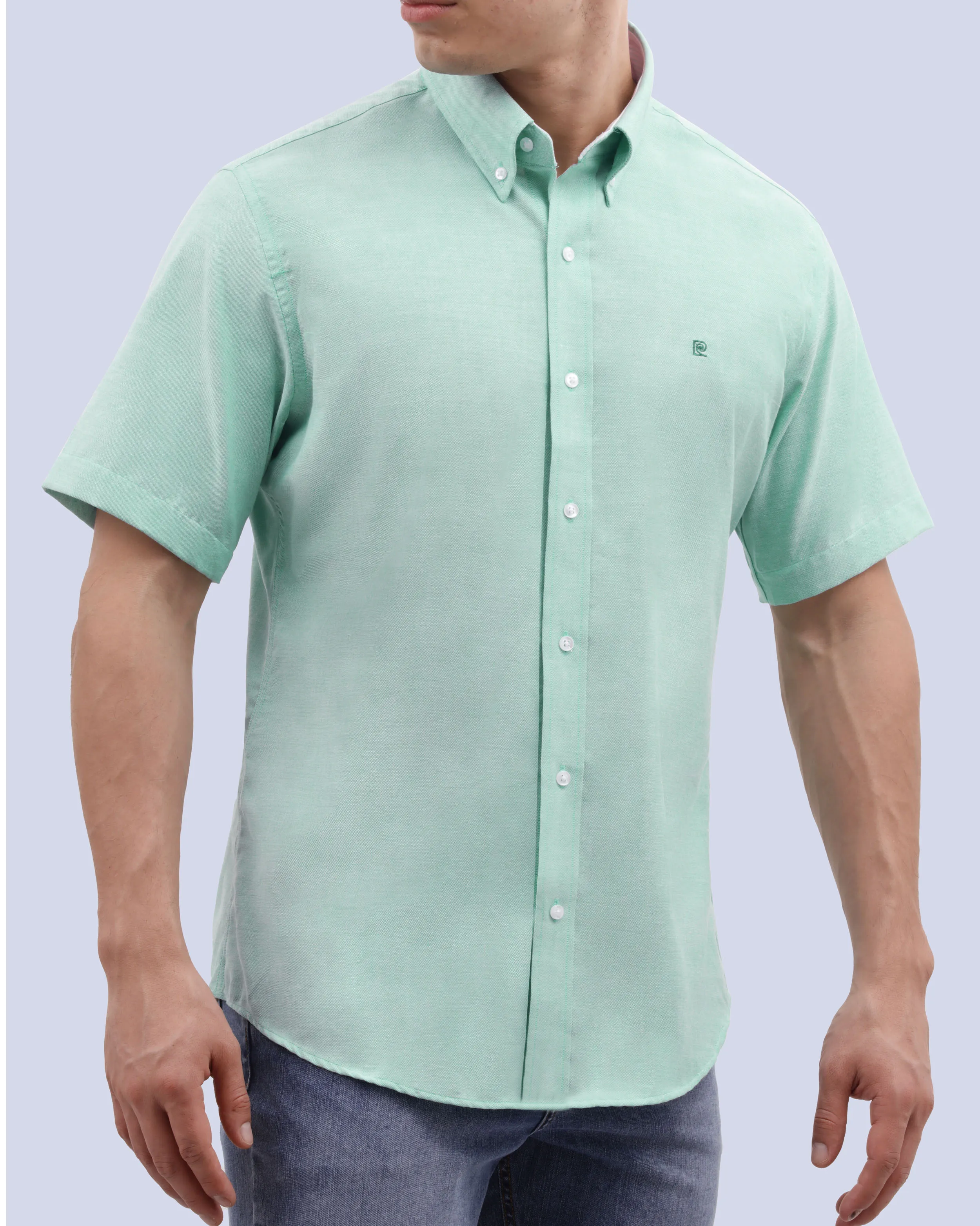 Camisa casual oxford verde manga corta slim fit