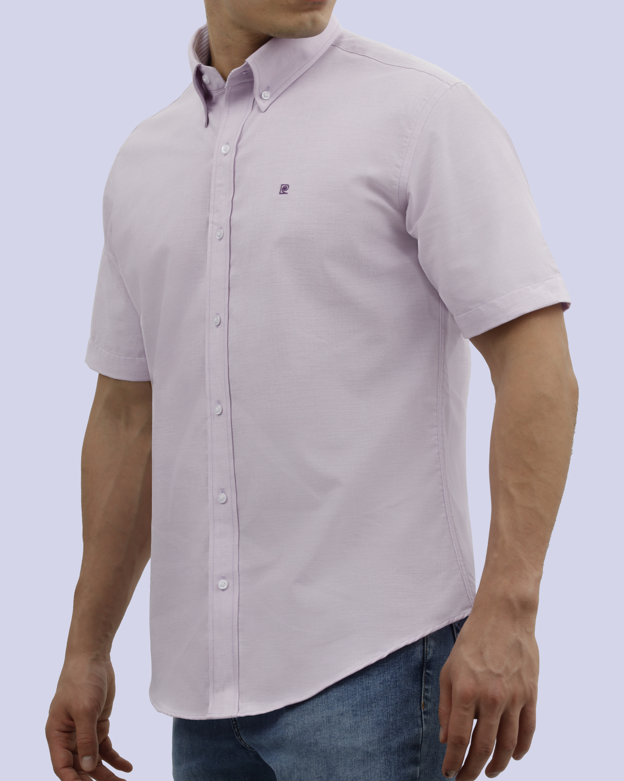 Camisa casual oxford lila manga corta slim fit
