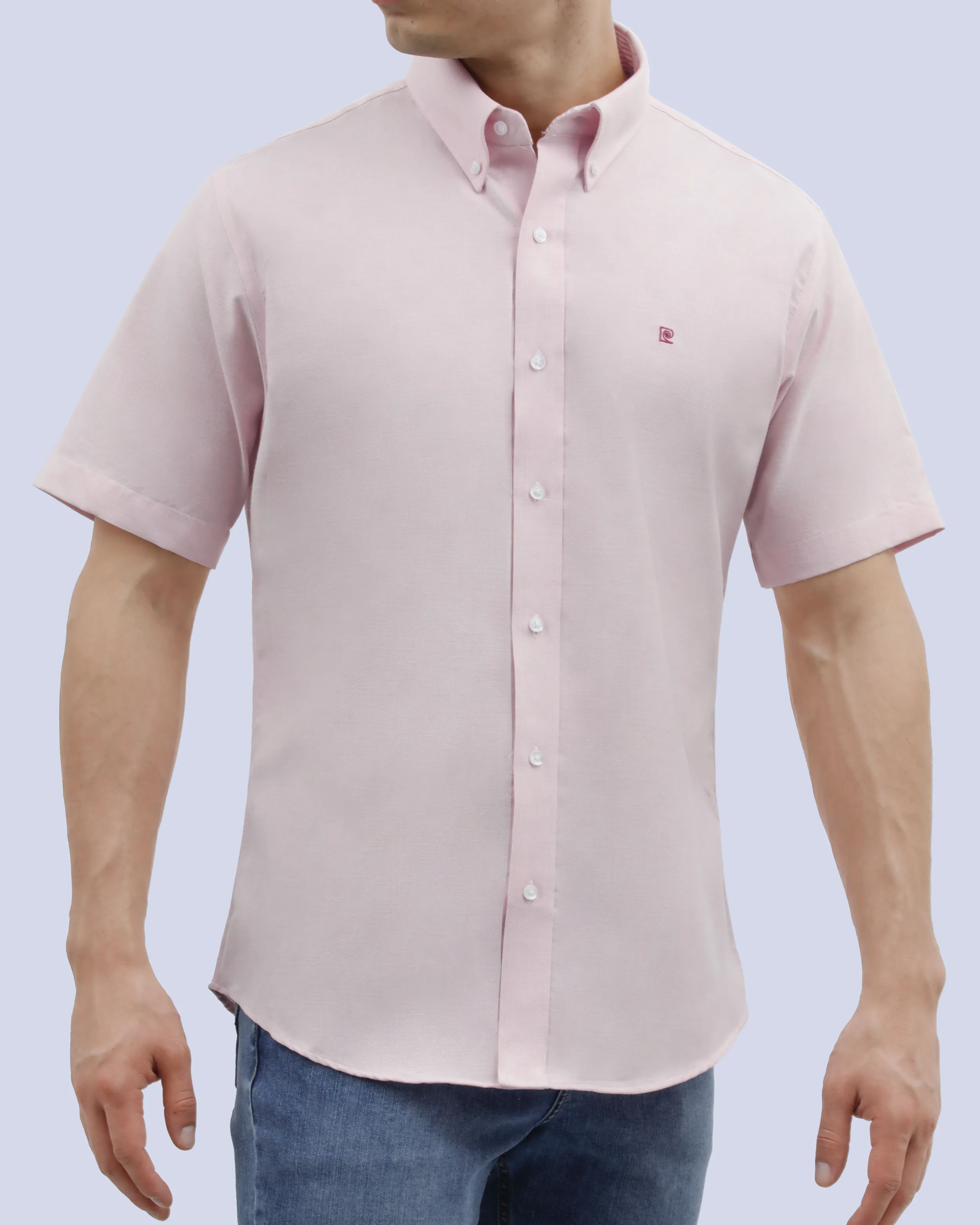 Camisa casual oxford rosada manga corta slim fit