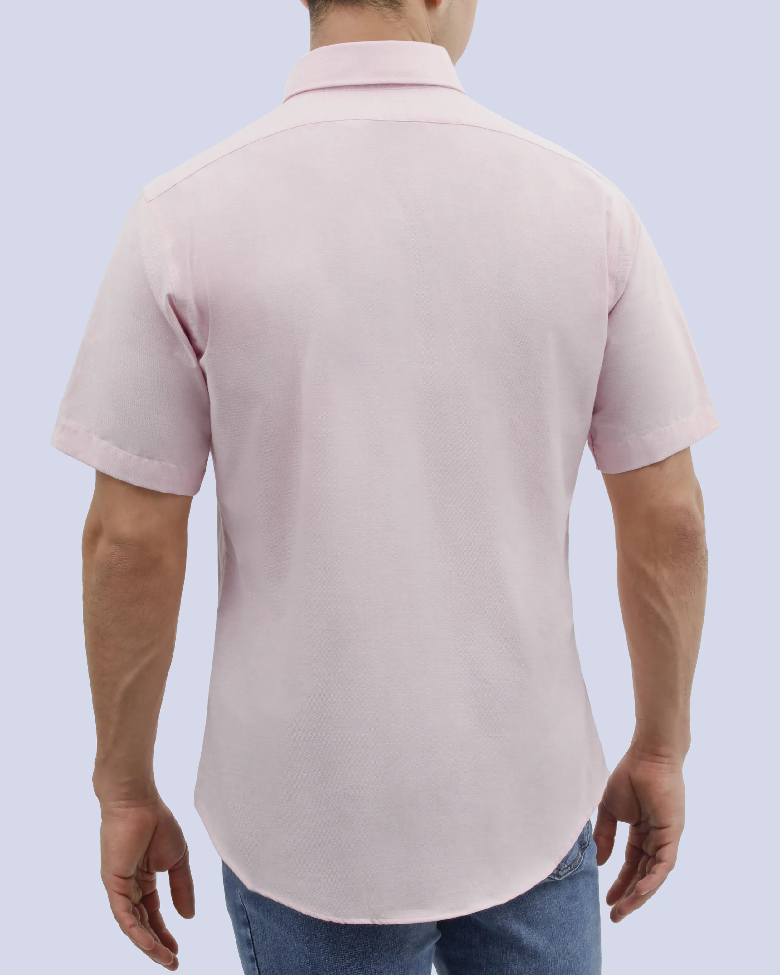 Camisa casual oxford rosada manga corta slim fit