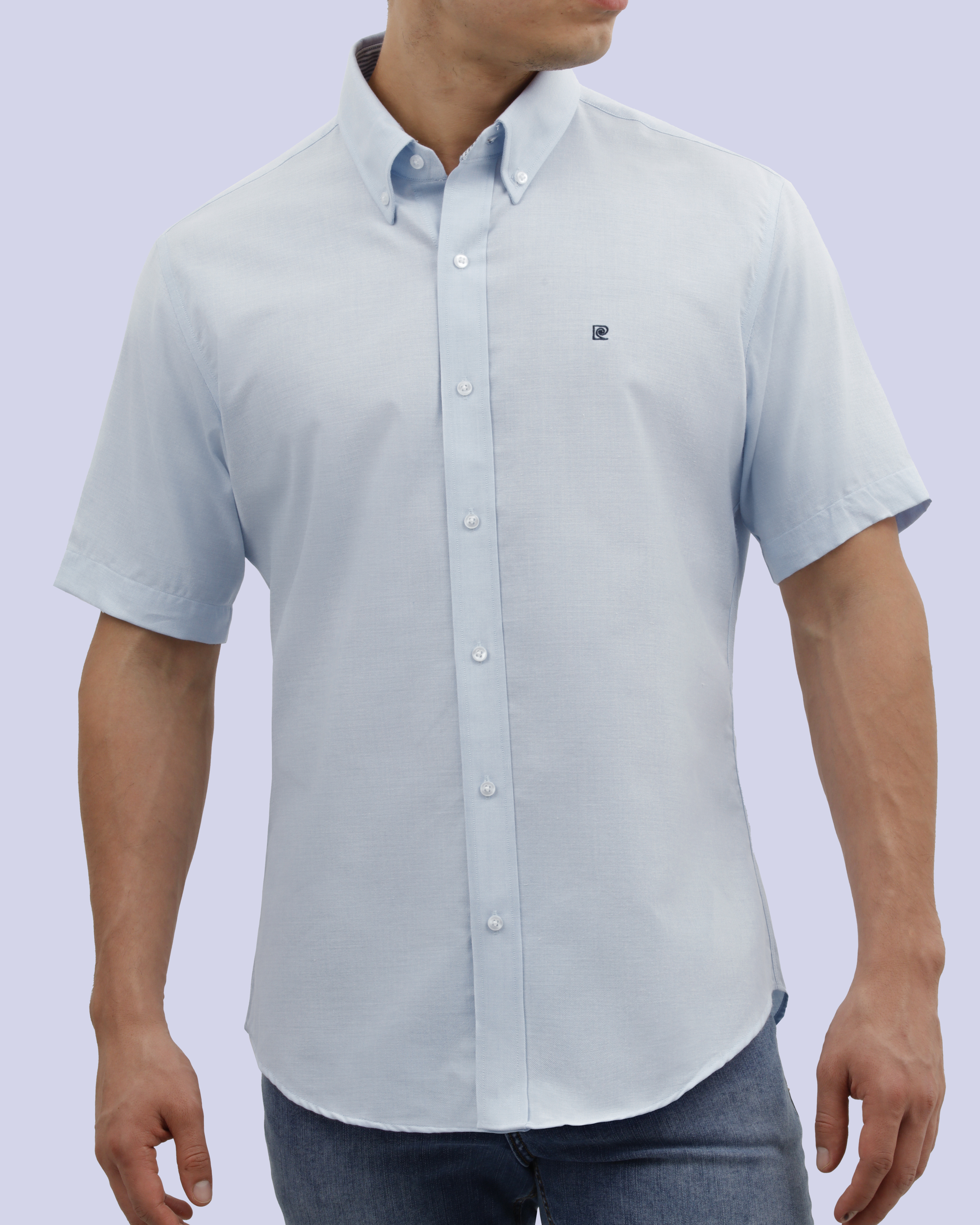 Camisa casual oxford celeste manga corta slim fit