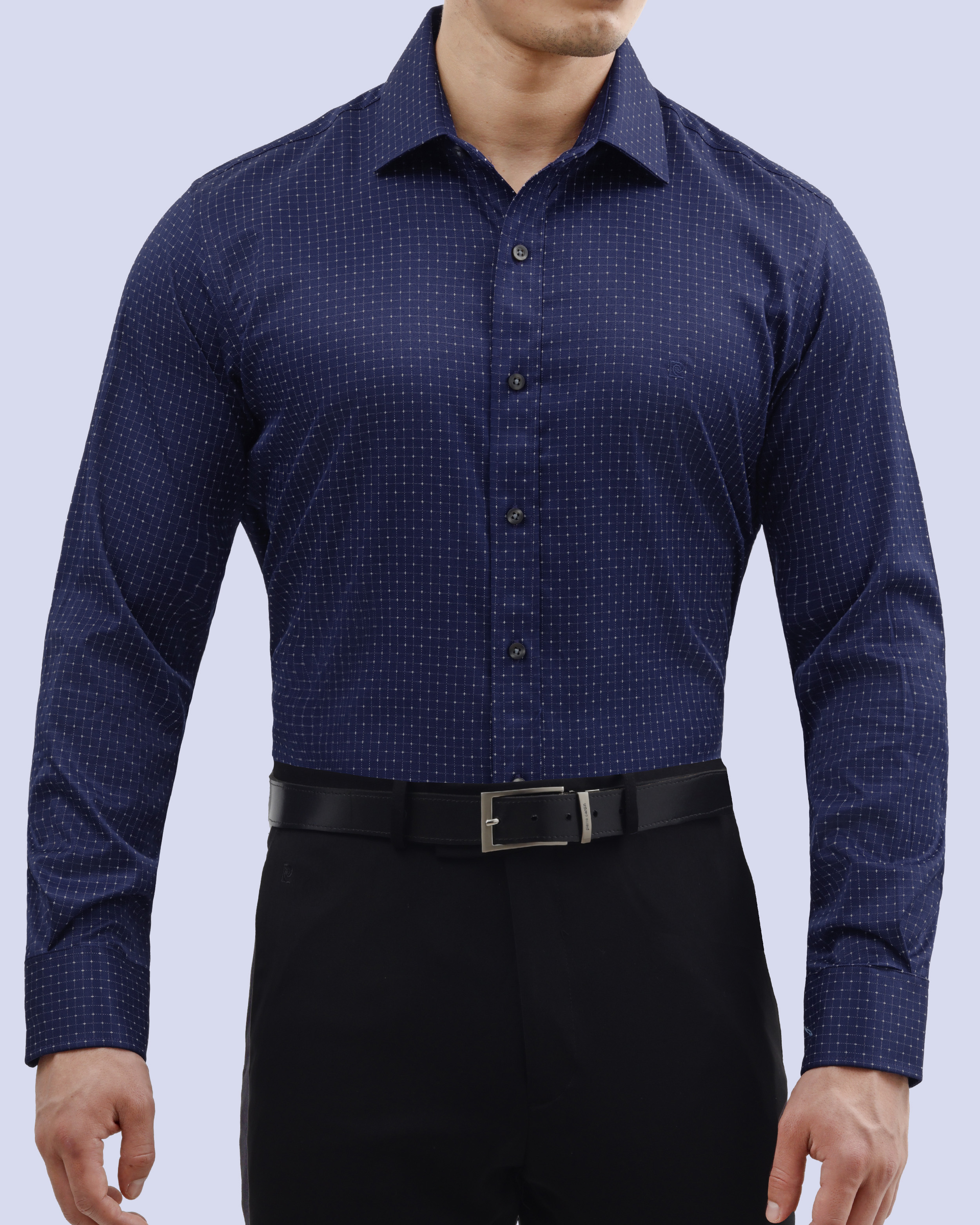 Camisa de vestir stretch textura azul manga larga