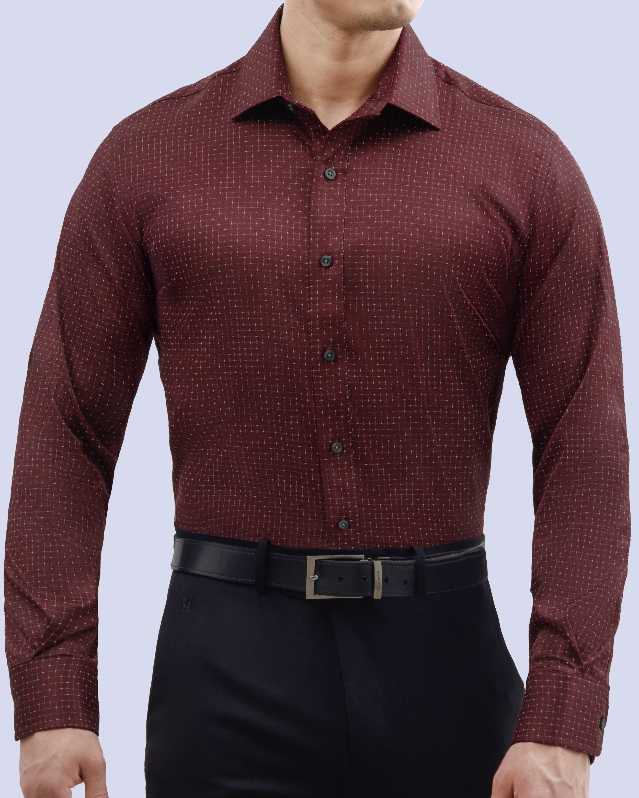 Camisa de vestir stretch textura vino manga larga