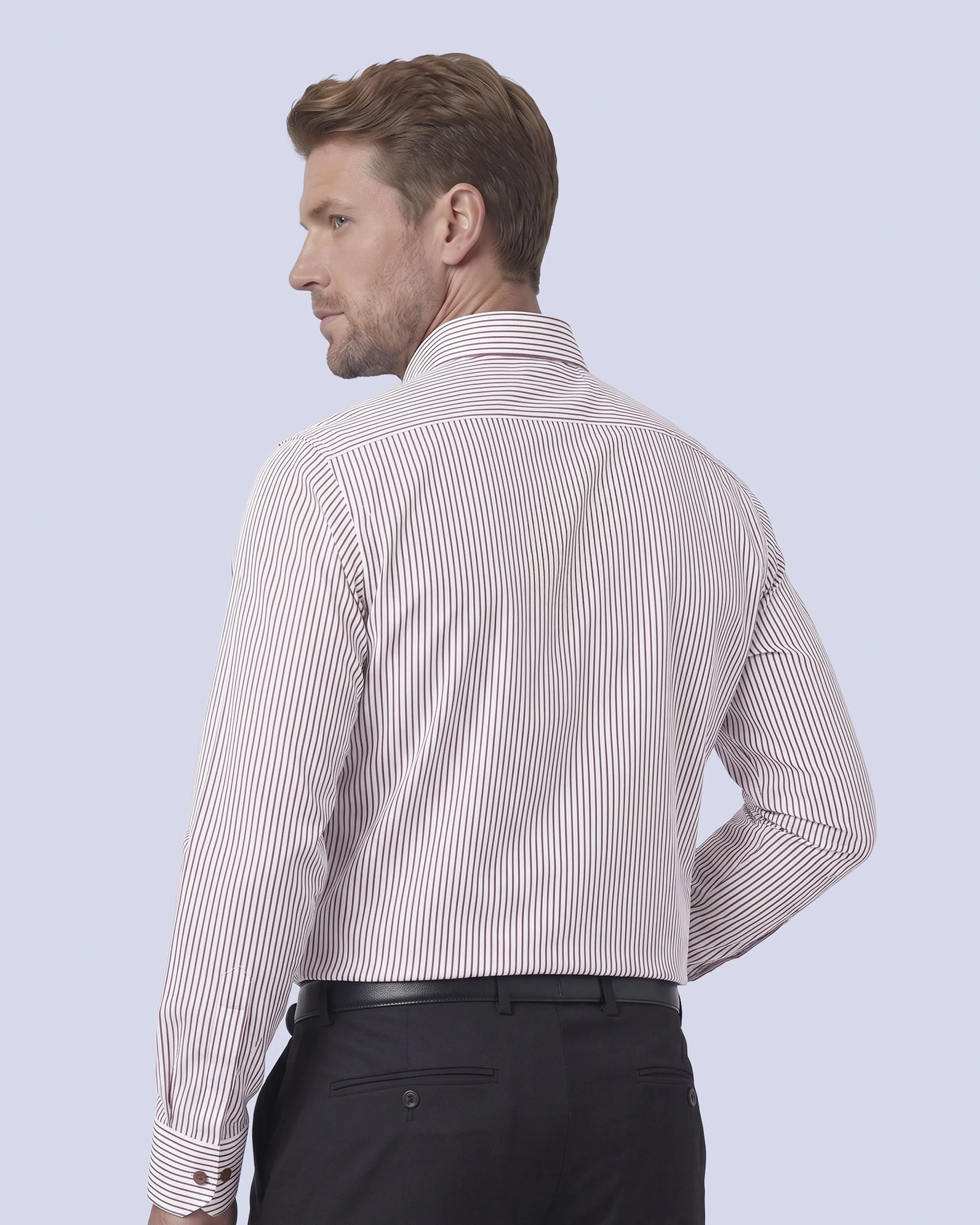 Camisa de vestir slim fit mini rayada vino bambú stretch