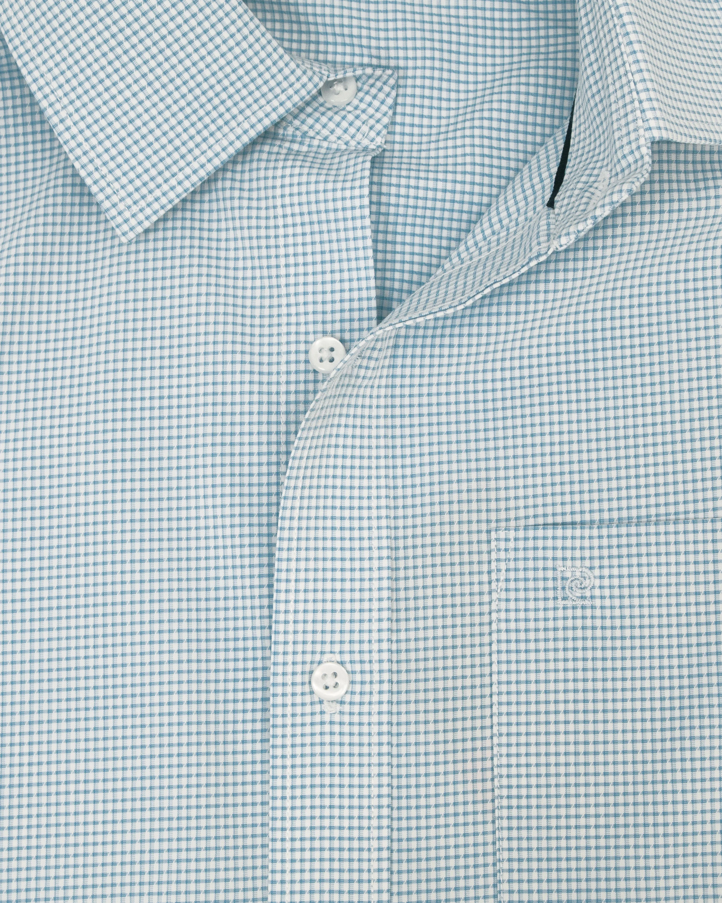 Camisa de vestir slim fit mini cuadros  verde bambú stretch