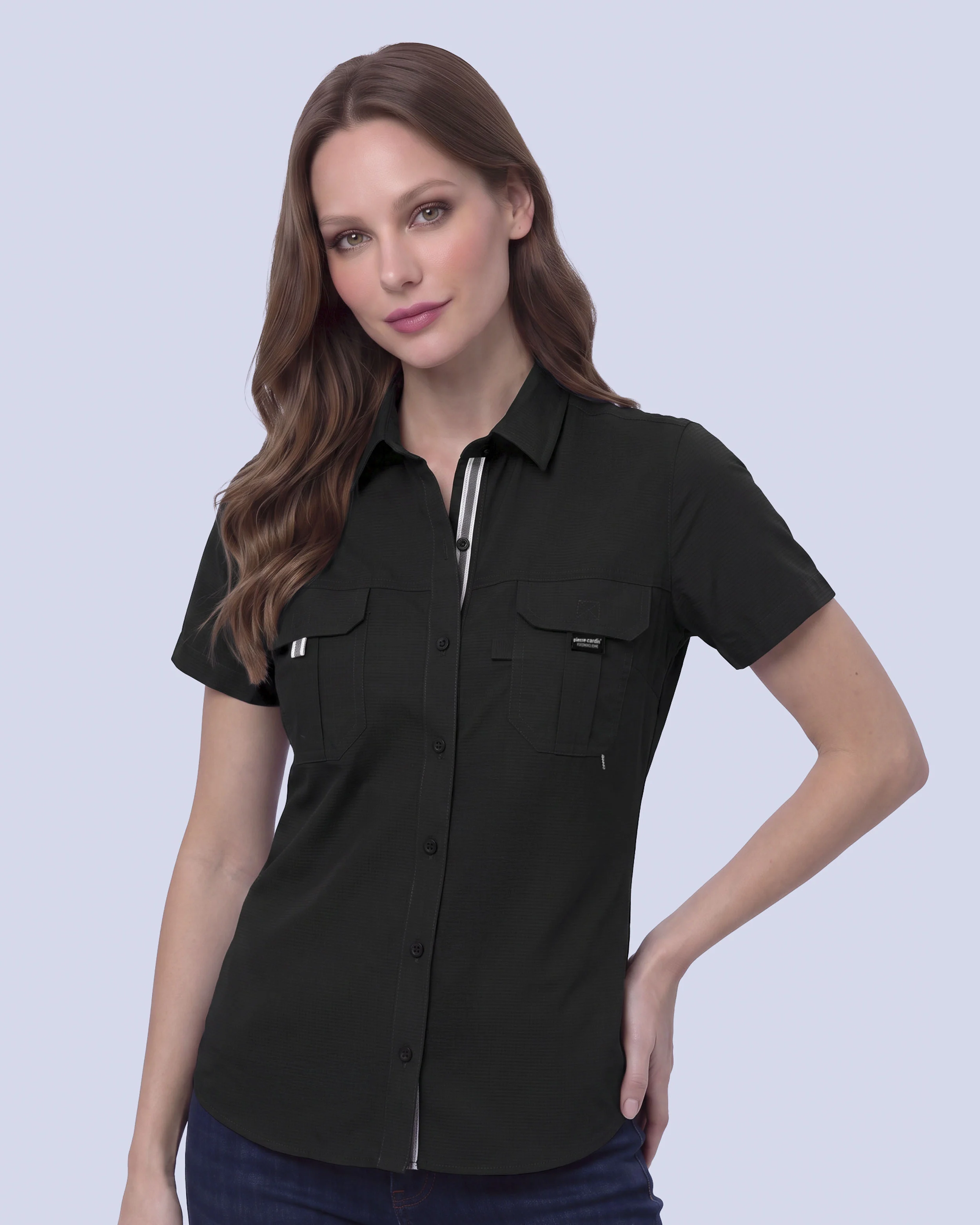Blusa casual manga corta performance negra