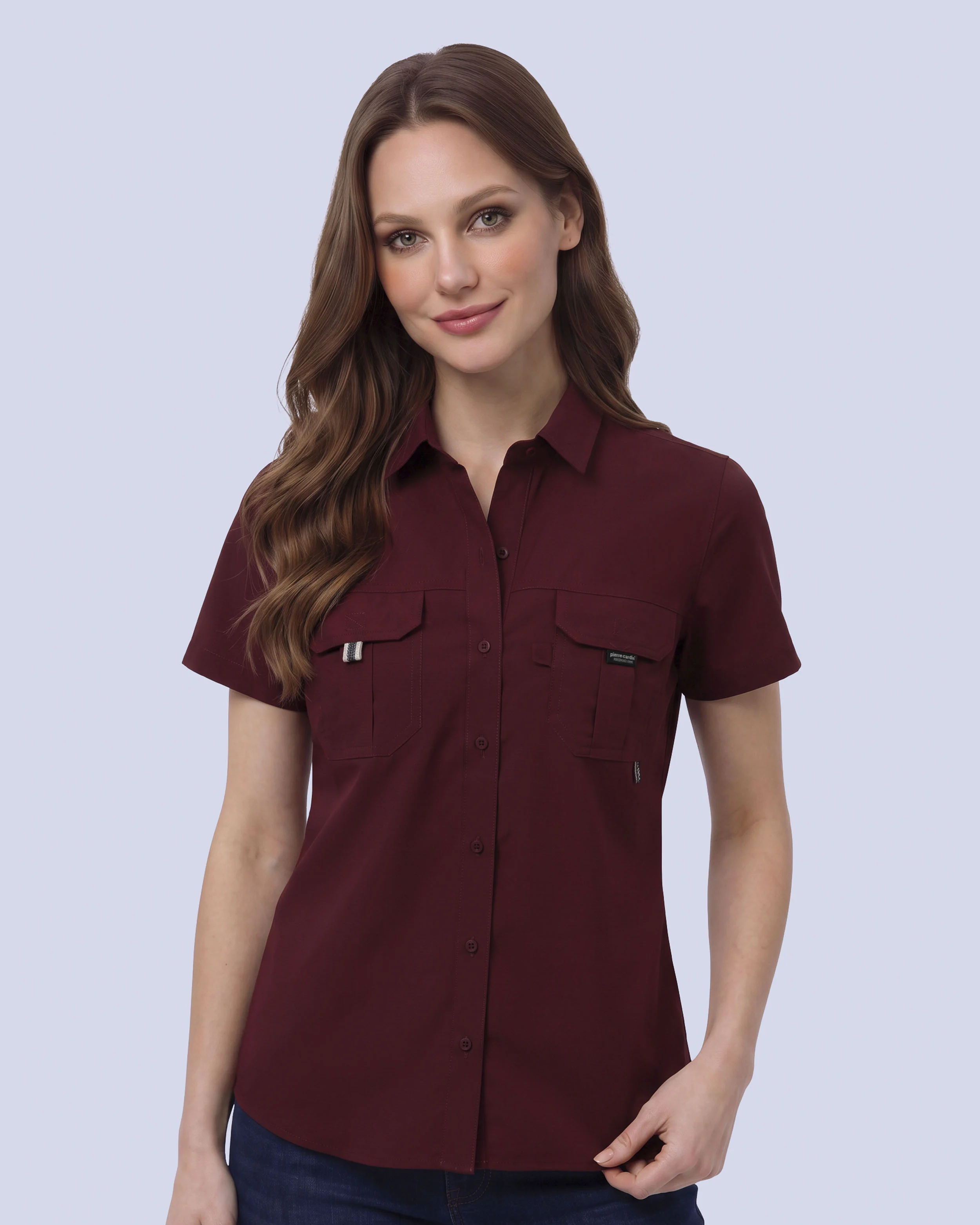 Blusa casual manga corta performance vino