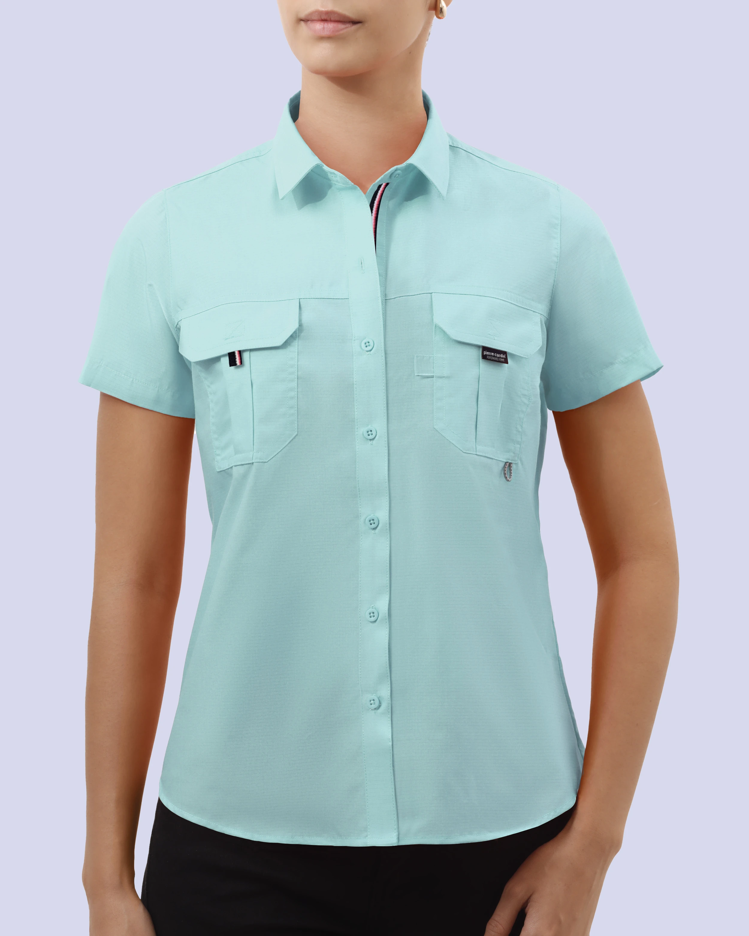 Blusa casual manga corta performance celeste