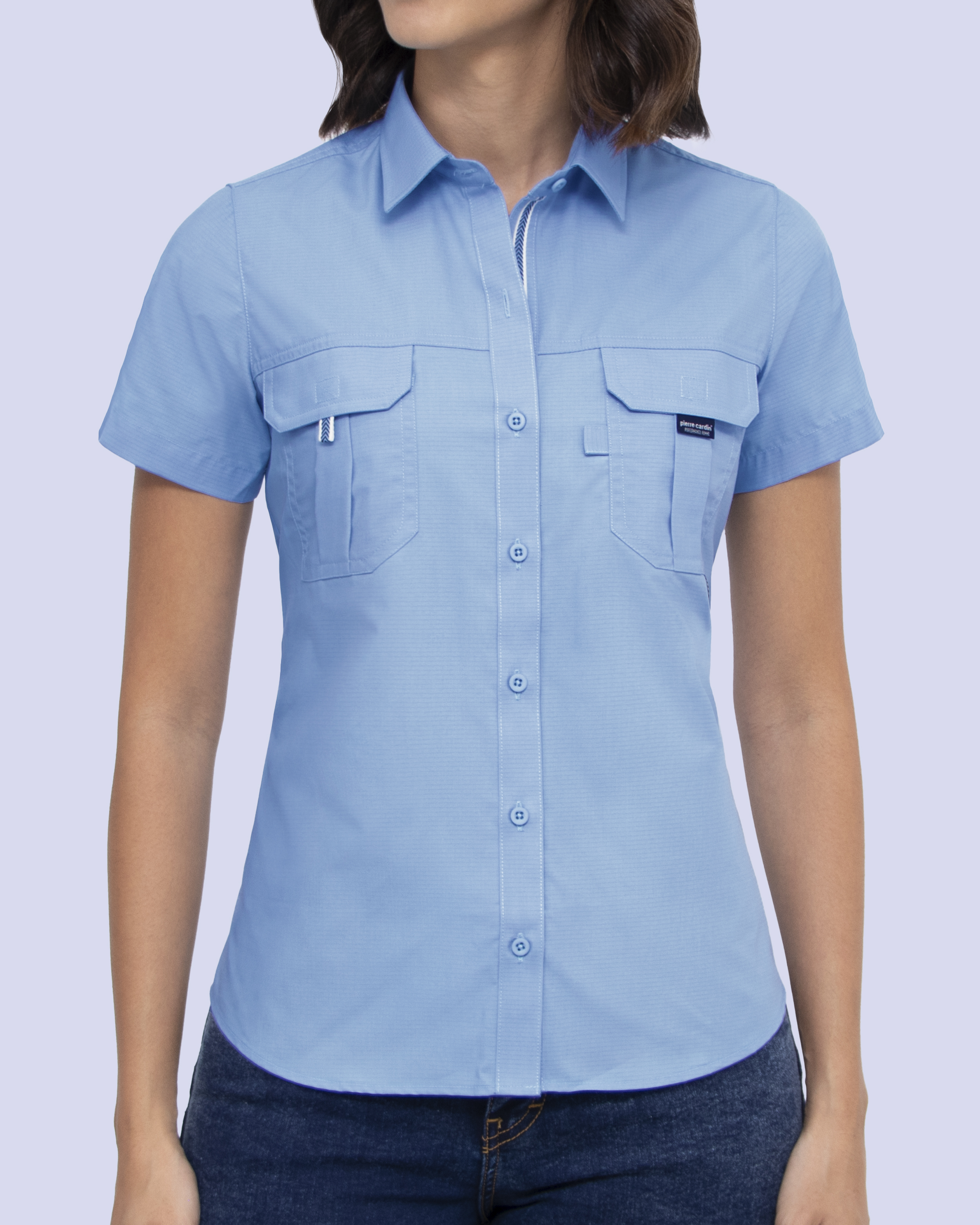 Blusa casual manga corta performance celeste