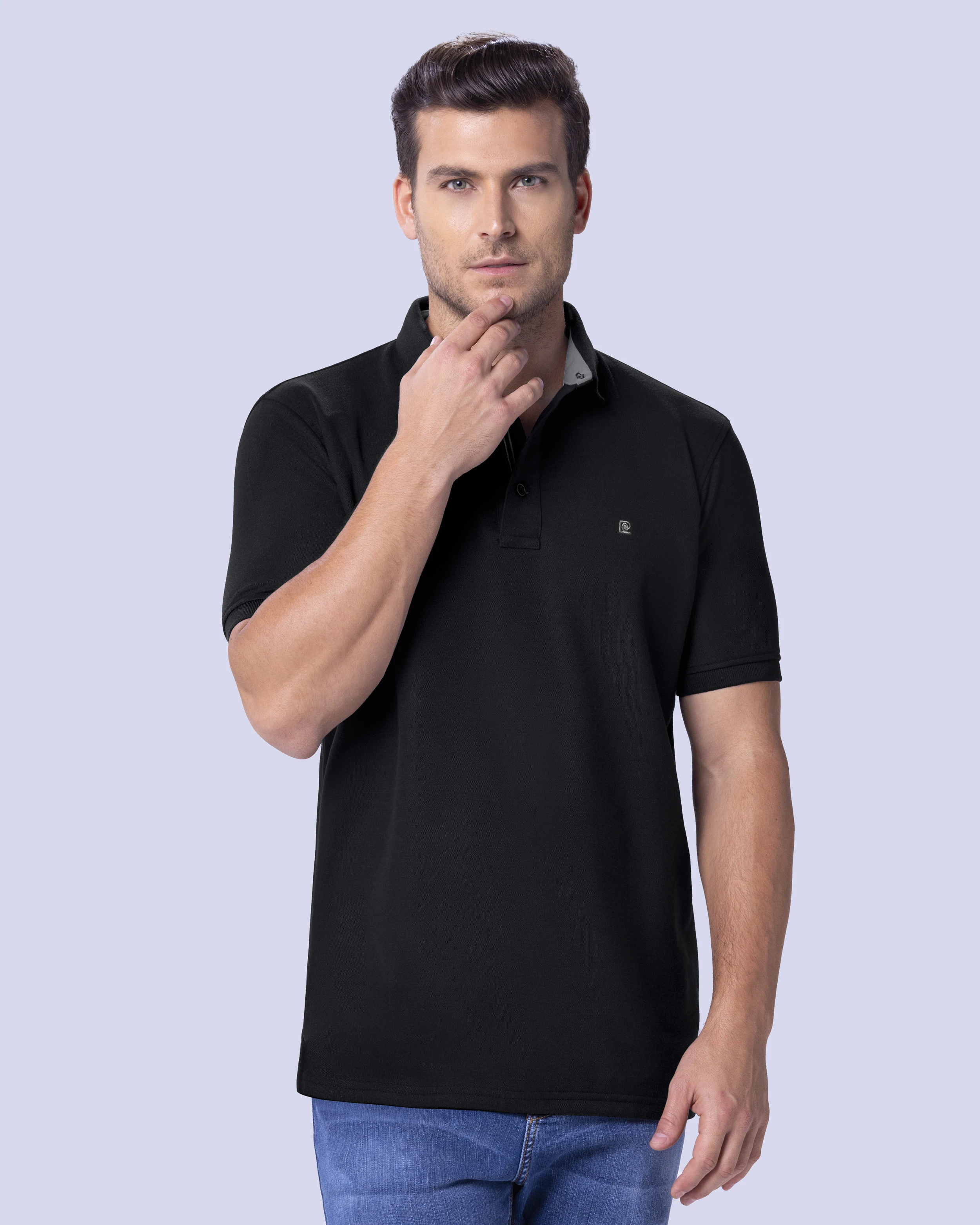 Camisa sport lisa slim fit manga corta cooling tech negra